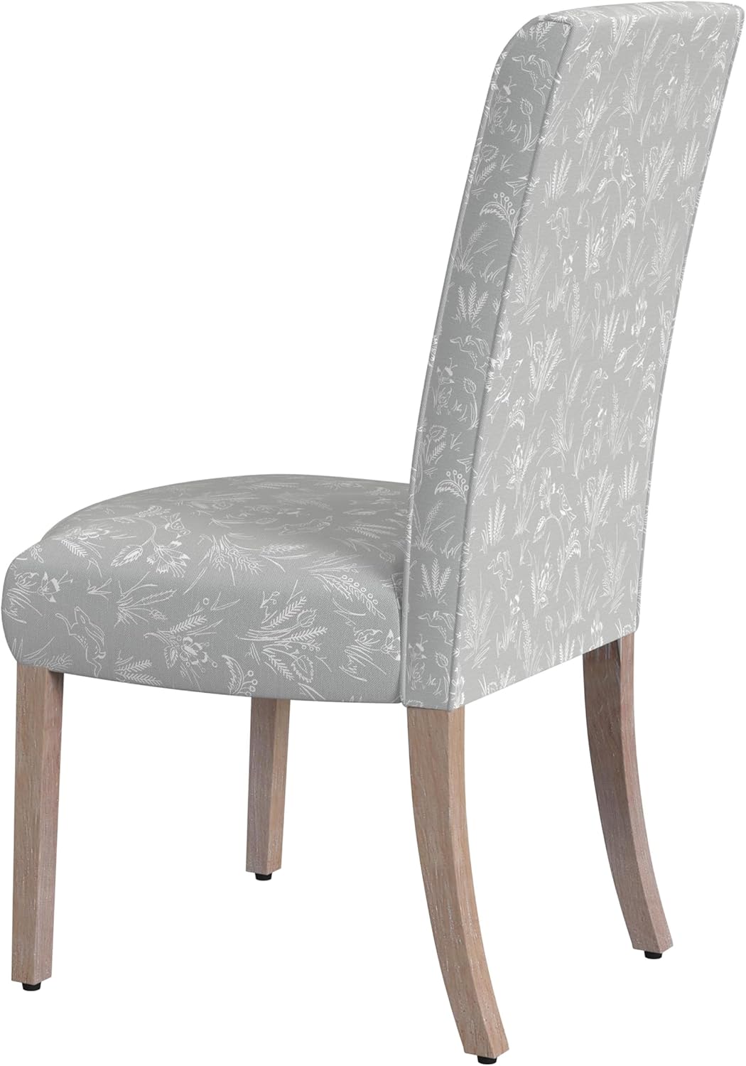 HomePop Scalloped Detail Dining Chair|Upholstered Parsons Dining Chairs |Decorative Home Furniture, Light Gray Floral with Animal Motifs (Set of 2)