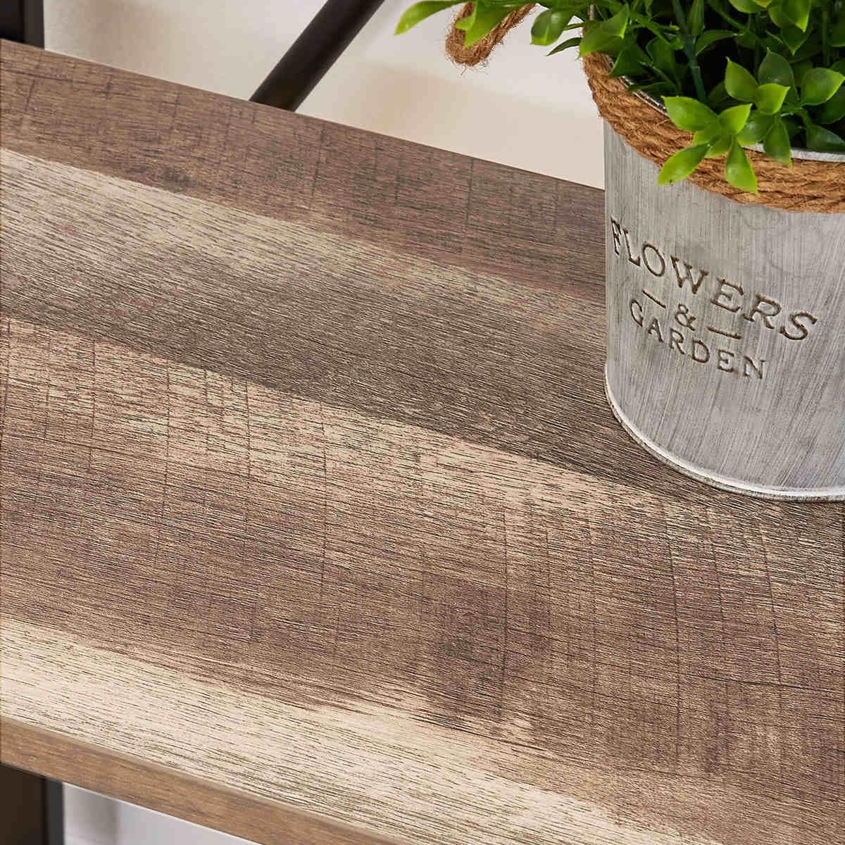 BON AUGURE Industrial 5 Tier Ladder Bookshelf, Wood and Metal Ladder Shelf Bookcase, Farmhouse Leaning Shelves for Living Room (Vintage Oak)