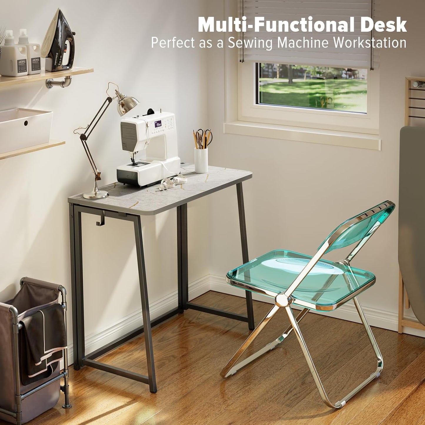 WOHOMO Small Foldable Computer Desk Writing Study Desk Easy Assembly Space-Saving Foldable Laptop Table Writing Workstation for Home Office,Grey