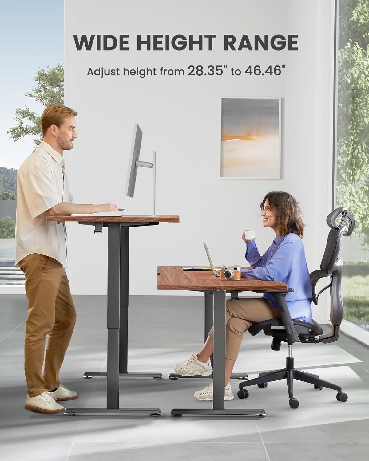 ErGear Height Adjustable Electric Standing Desk, 48 x 24 Inches Sit Stand up Desk, Memory Computer Home Office Desk with Two-Piece Desktop (Walnut)