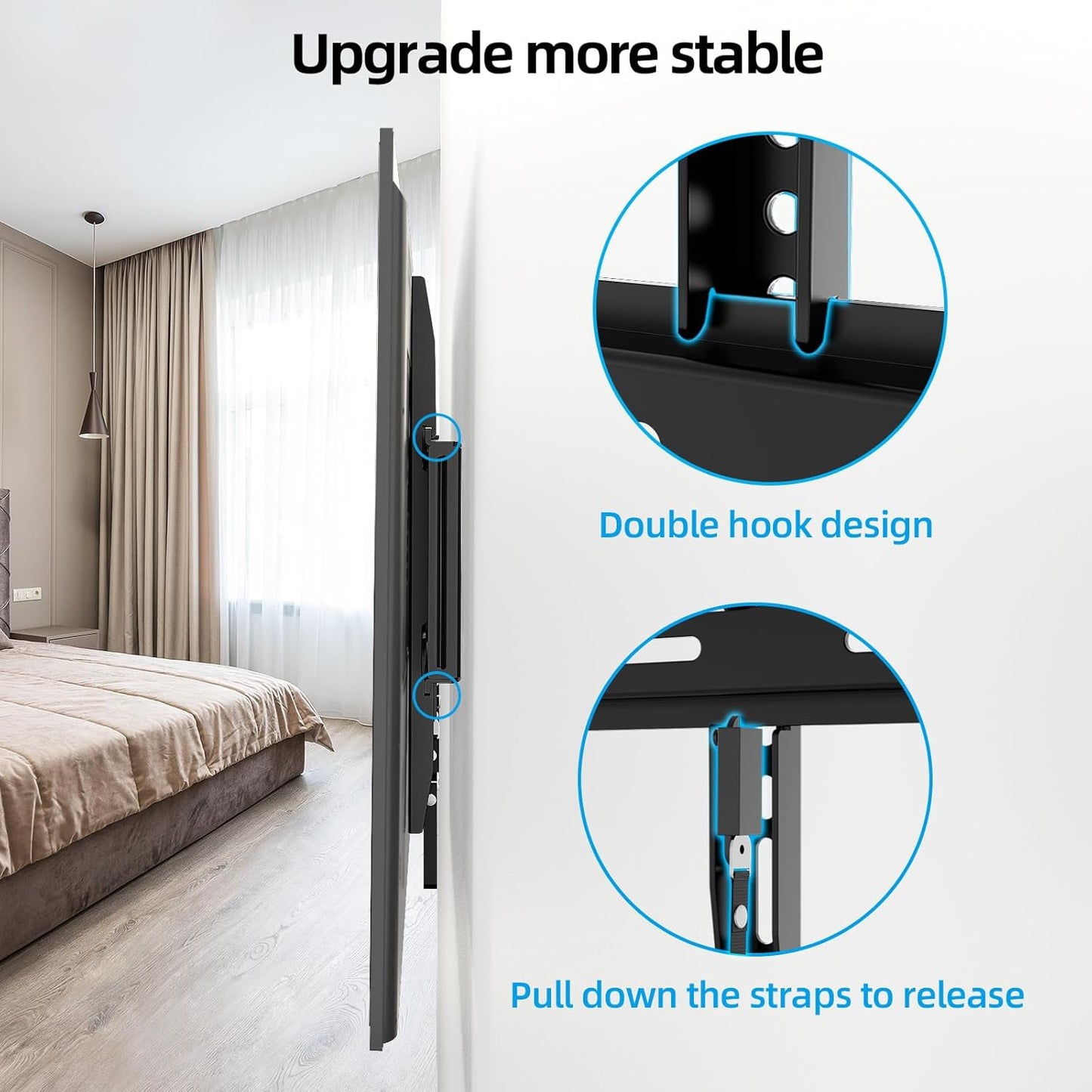 HOME VISION Heavy Duty Fixed TV Wall Mount for Most 32-86 Inch Flat TVs, Max VESA 600X400mm up to 165lbs Fits 16/18/24 Inch Wood Studs, Universal Low Profile Wall Mount TV Bracket, Space Saving HV8601