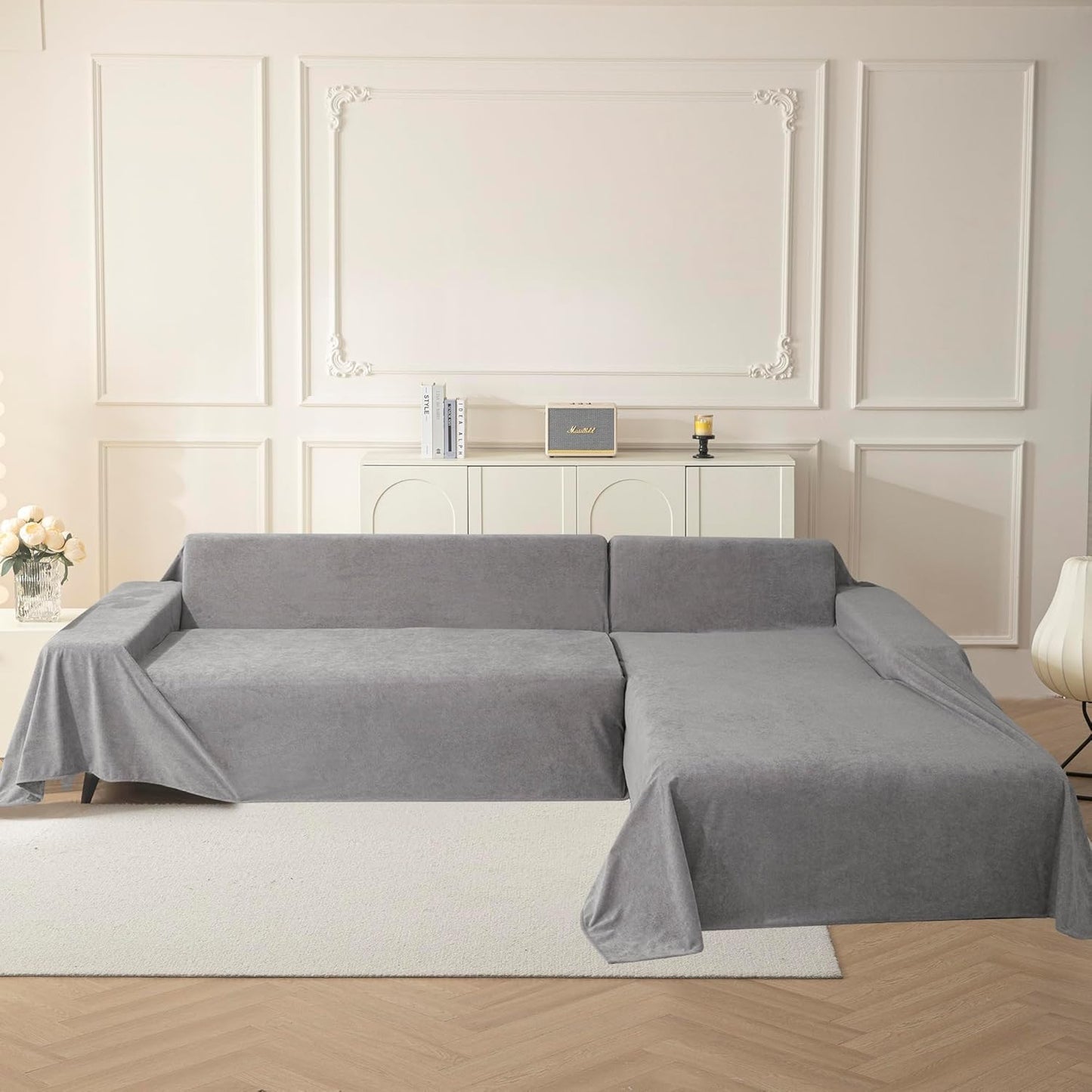 MYSKY HOME Couch Cover Sofa Cover for 3 Cushion Couch, Dog Couch Covers for Sectional Sofa Covers, Non Slip Furniture Protector Sofa Covers Washable Sofa Towel for Pet Cat Dog, 91" x 134", Grey