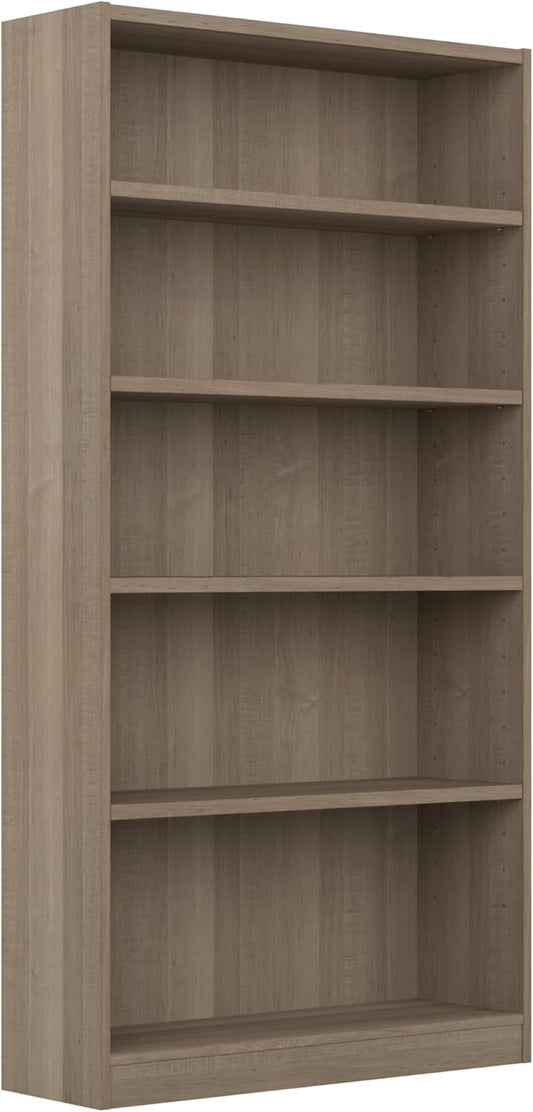 Bush Furniture Universal Tall 5 Shelf Bookcase in Ash Gray