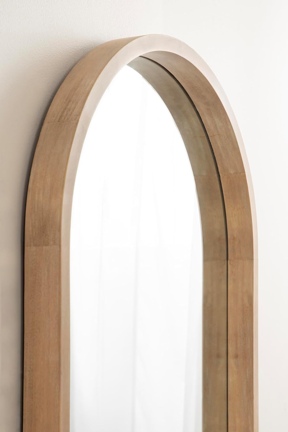 Kate and Laurel Hutton Modern Wood Arched Mirror; 24 x 36; Natural Wood; Decorative Transitional Large Arch Mirror with Deep Profile for Use as Bathroom Mirror for Over Sink