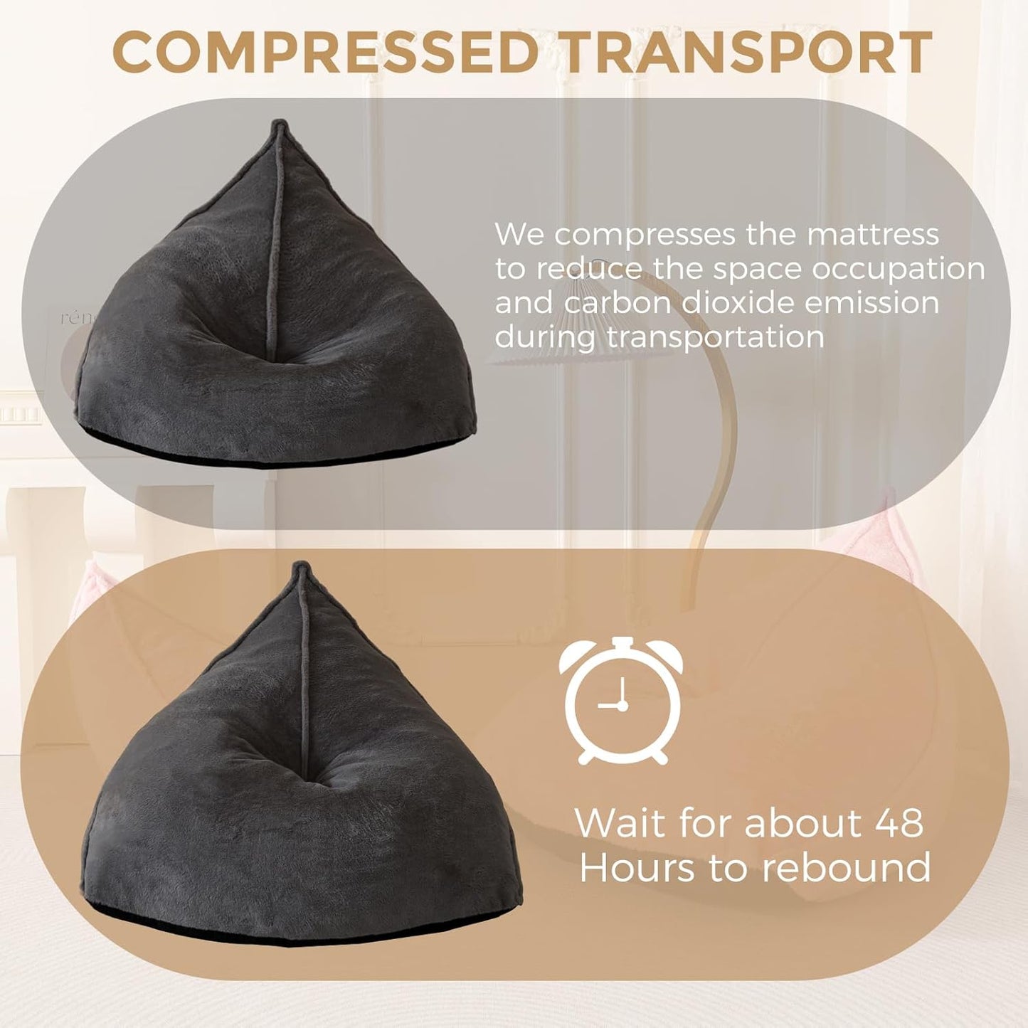 BYBYME Bean Bag Chairs Sherpa Lazy Sofa, Giant Beanbag Chairs for Adults, Teenagers with Stuffed High Density Foam Filling, Comfy Chair for Living Room, Bedroom