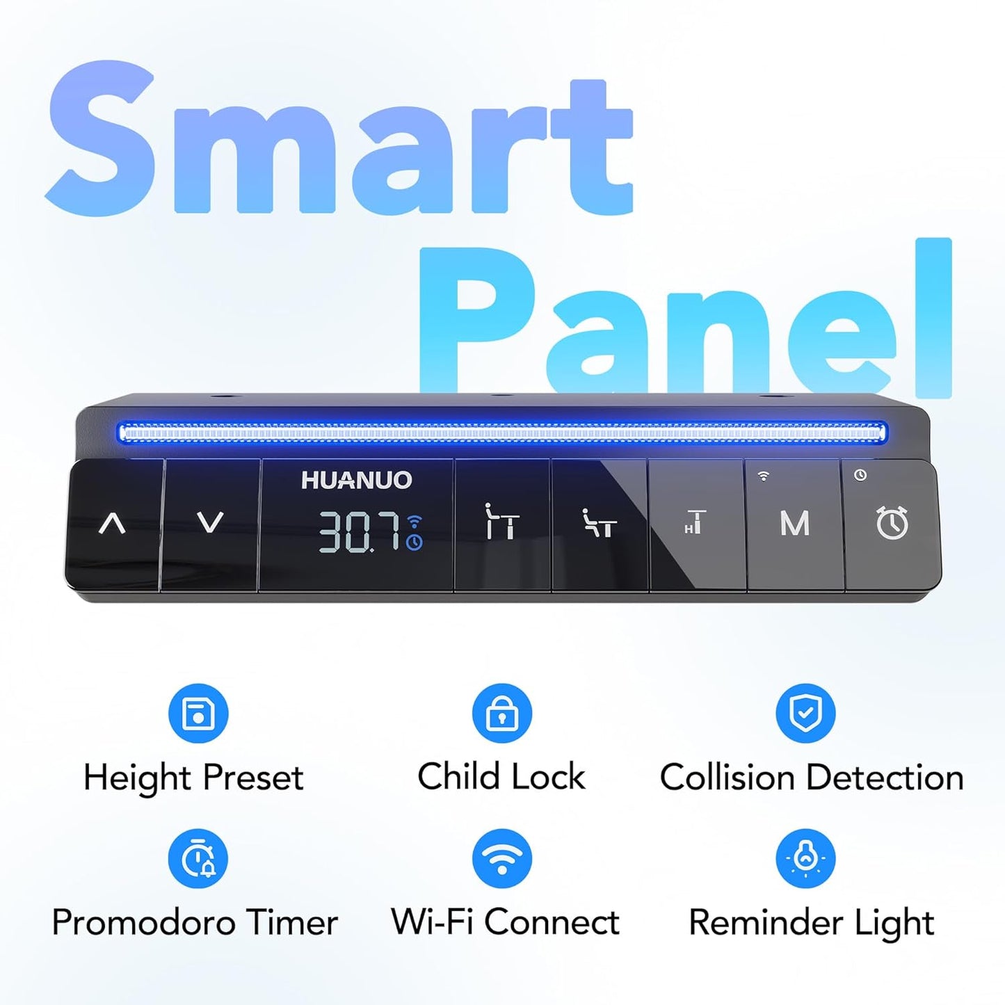 HUANUO 55 inch Electric Standing Desk with Smart APP, Alexa & Google Voice Control, Wi-Fi, Adjustable Height, 6 Memory Settings, Sedentary Reminder, Posture & Neck Care, Sit-Stand Desk, Light Walnut