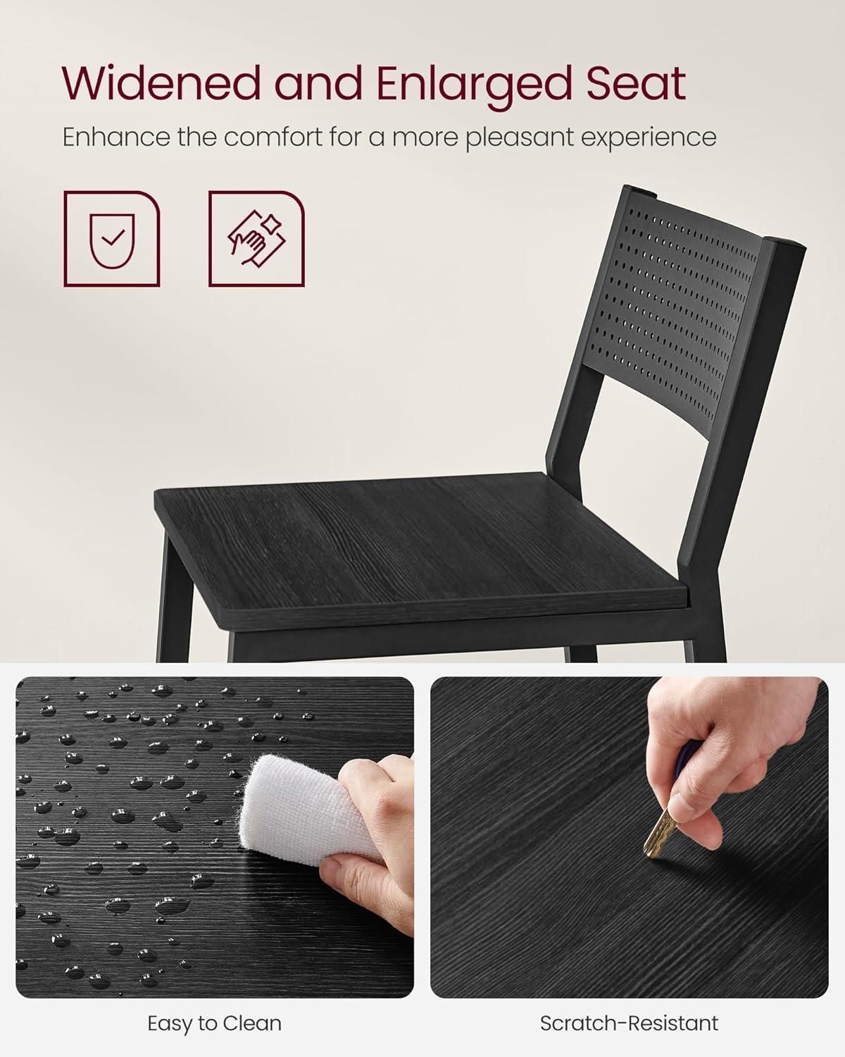 VASAGLE Bar Stool Set of 2, Bar Chairs for Kitchen, Dining Room, Industrial, Charcoal Gray and Black ULBC070B22