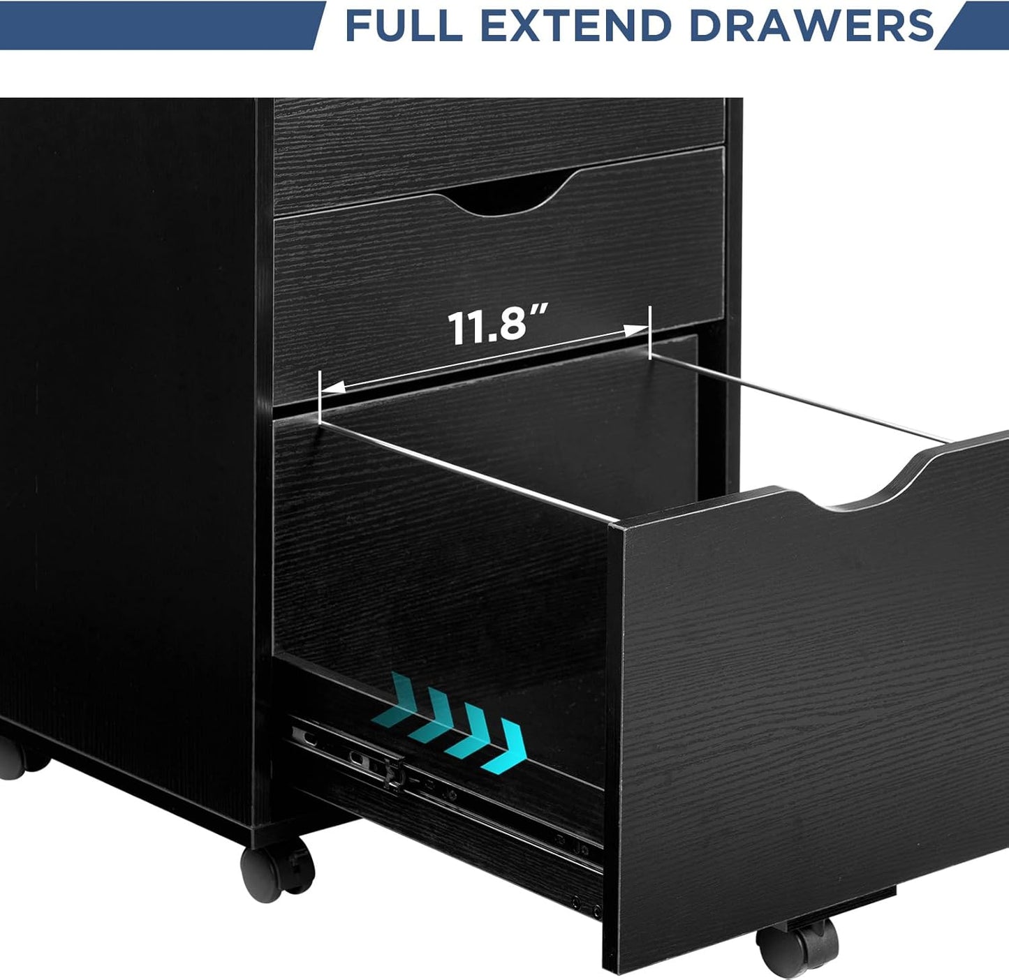 HollyHOME 3-Drawer Wood File Cabinet, Under Desk Cabinet for Home Office, Rolling Storage Shelf for Home, Printer Stand, for A4, Letter-Size Files, 11.8in Hanging File Folders, Black