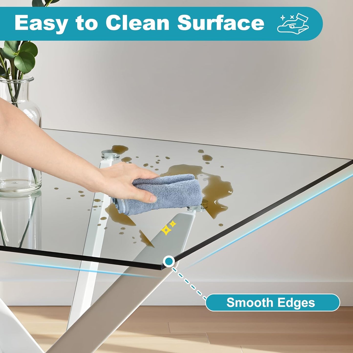 Dining Table for 4 Modern 35.43" Rectangular Glass Dining Table Kitchen & Dining Room Tables with Metal Base for Dining Room and Apartment, Matte White