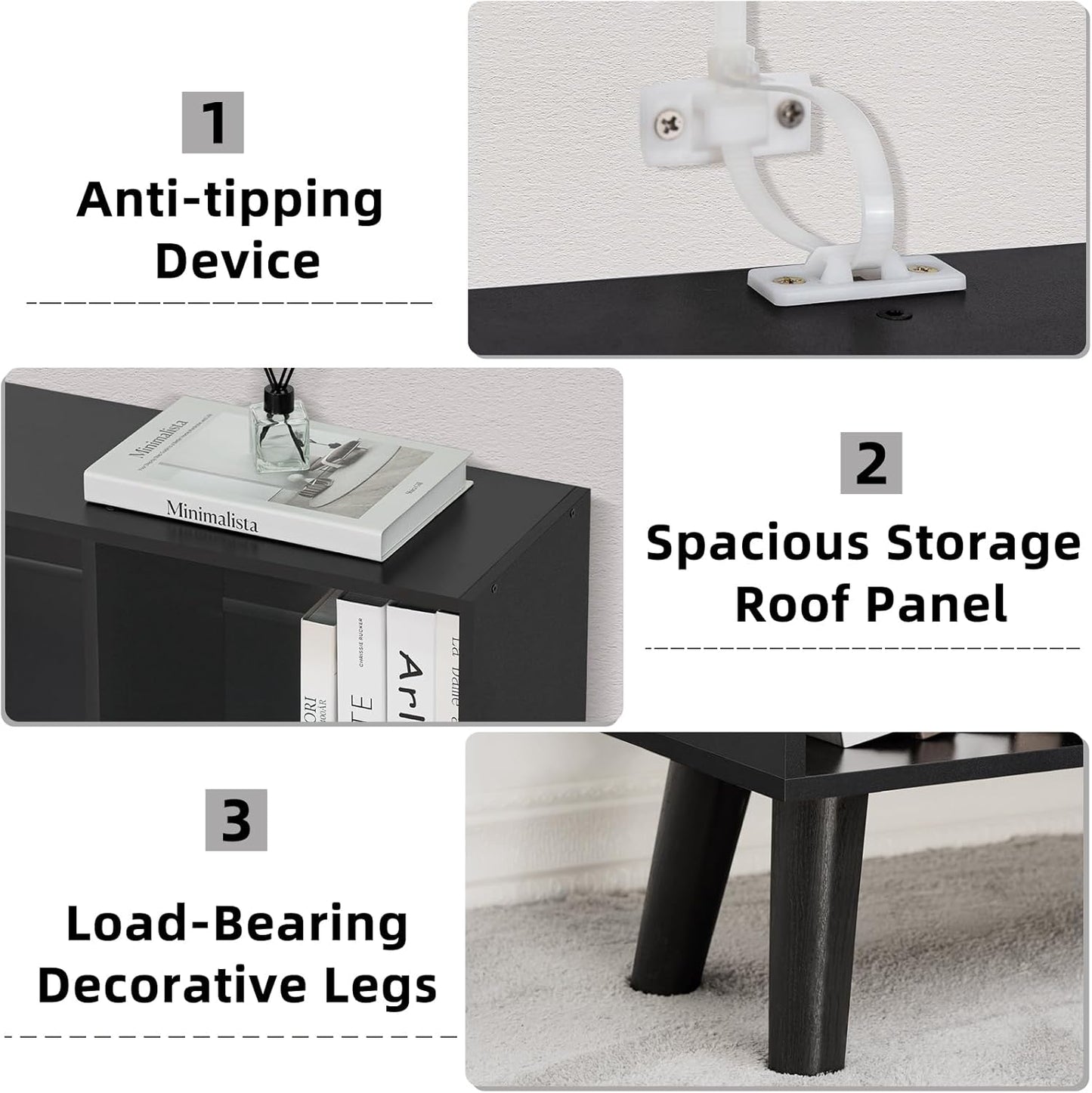 YAHARBO 10 Cube Bookshelf,3 Tier Bookcase with Legs,Black Mid-Century Modern Bookshelves,Large Free Standing Open Storage Organizer Shelf,Tall Wooden Book Case Furniture for Bedroom,Living Room,Office