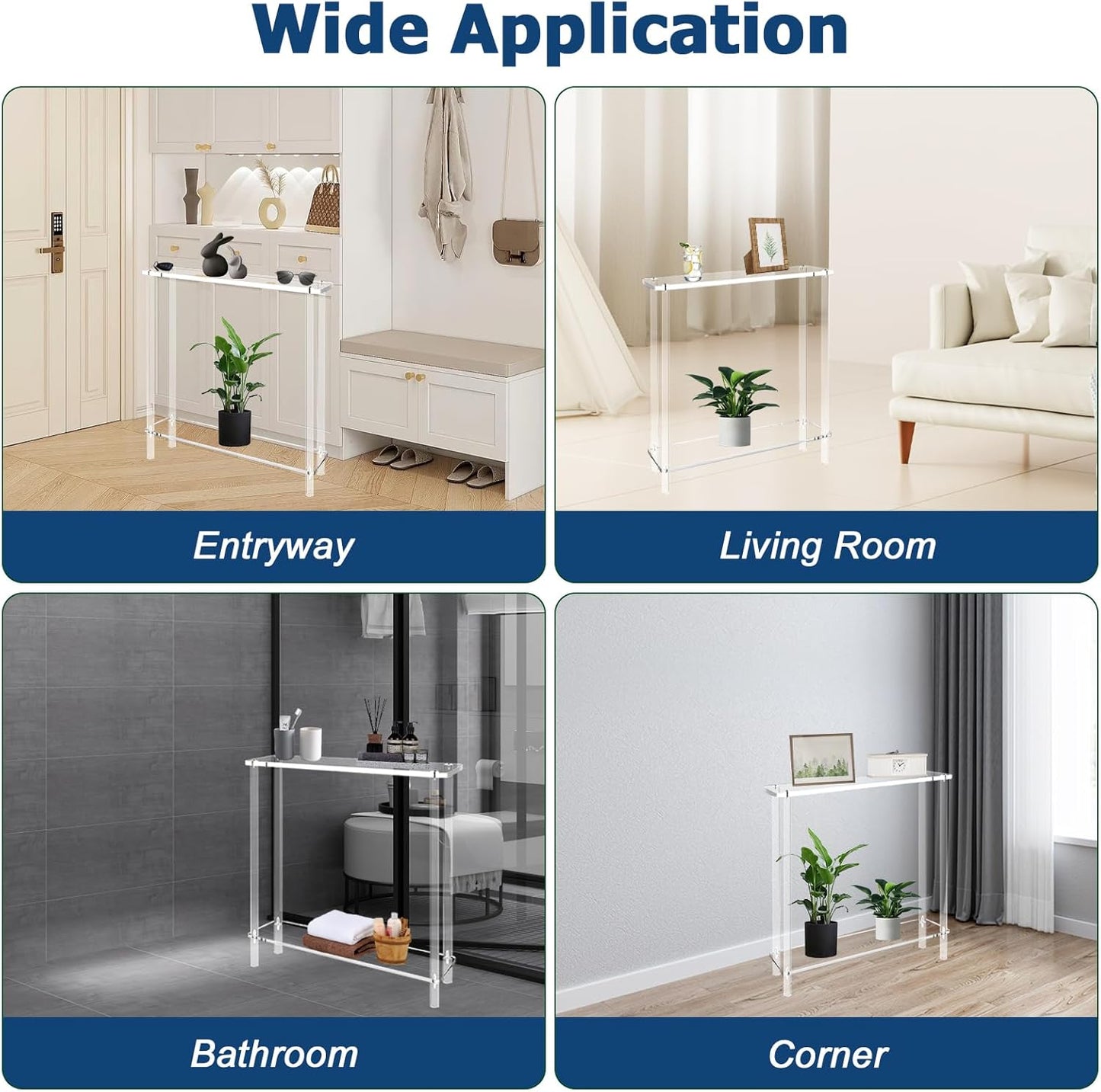 Acrylic Narrow Console Table for Entryway 7.6" D x 39.4" W x 31.5" H Clear Modern Skinny Bookshelf Slim Entry Table Waterfall Desk Furniture for Sofa Foyer Hallway Living Room Dining Room