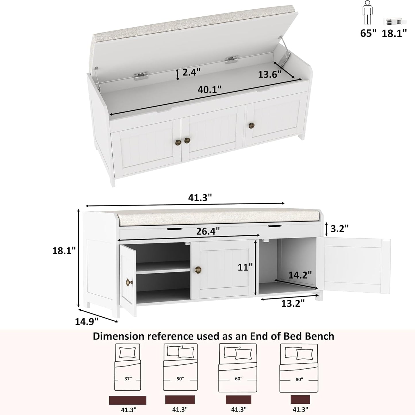 HOMEFORT 41.3" Shoe Bench with Lift Top Storage, Entryway Bench with Cushioned Seat, Wooden End of Bed Bench, Shoe Cabinet Bench with Hidden Storage Space, for Bedroom, Hallway,White