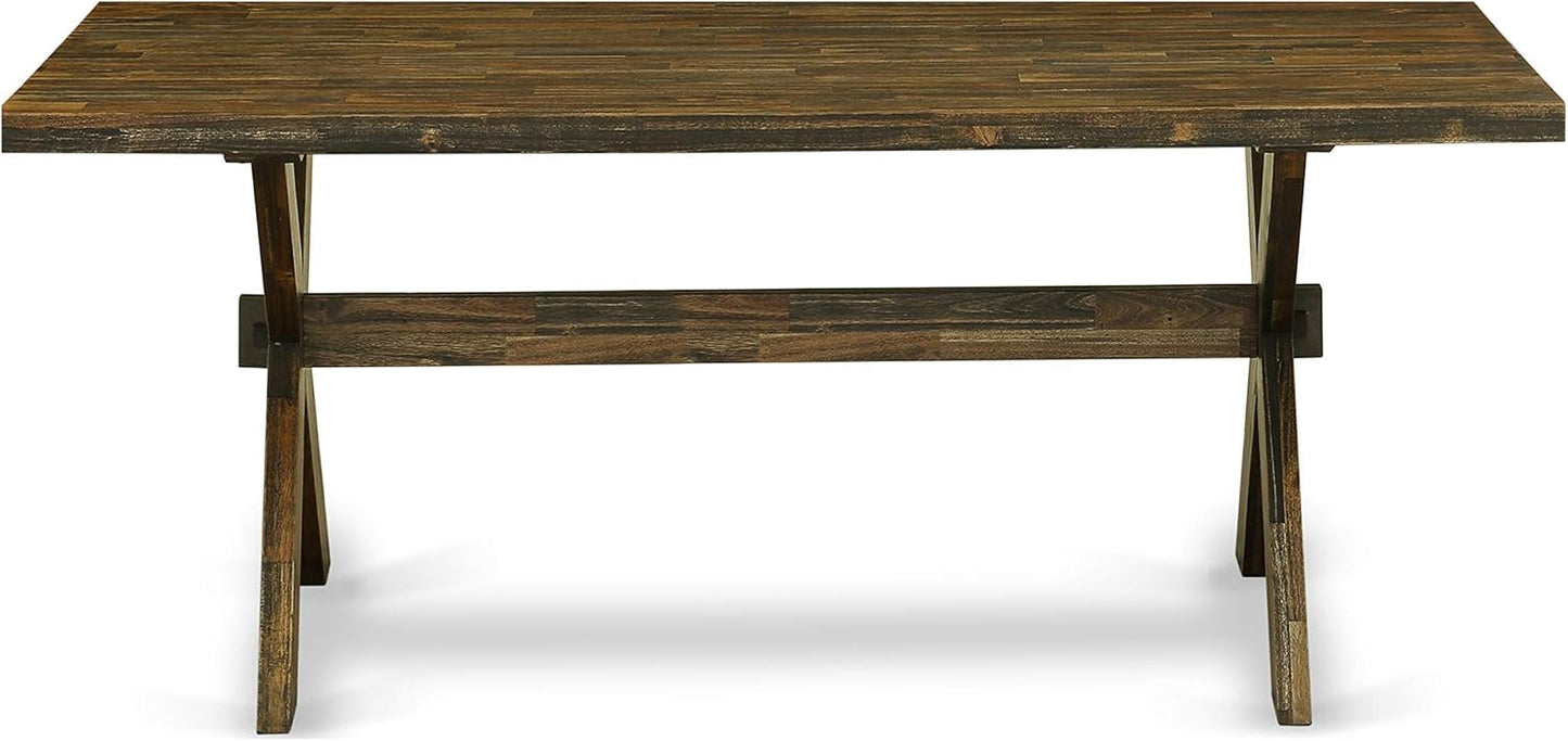 East West Furniture X777FL716-6 6 Piece Dining Table Set Contains a Rectangle Table with X-Legs and 4 Dark Khaki Linen Fabric Upholstered Chairs with a Bench, 40x72 Inch, Multi-Color