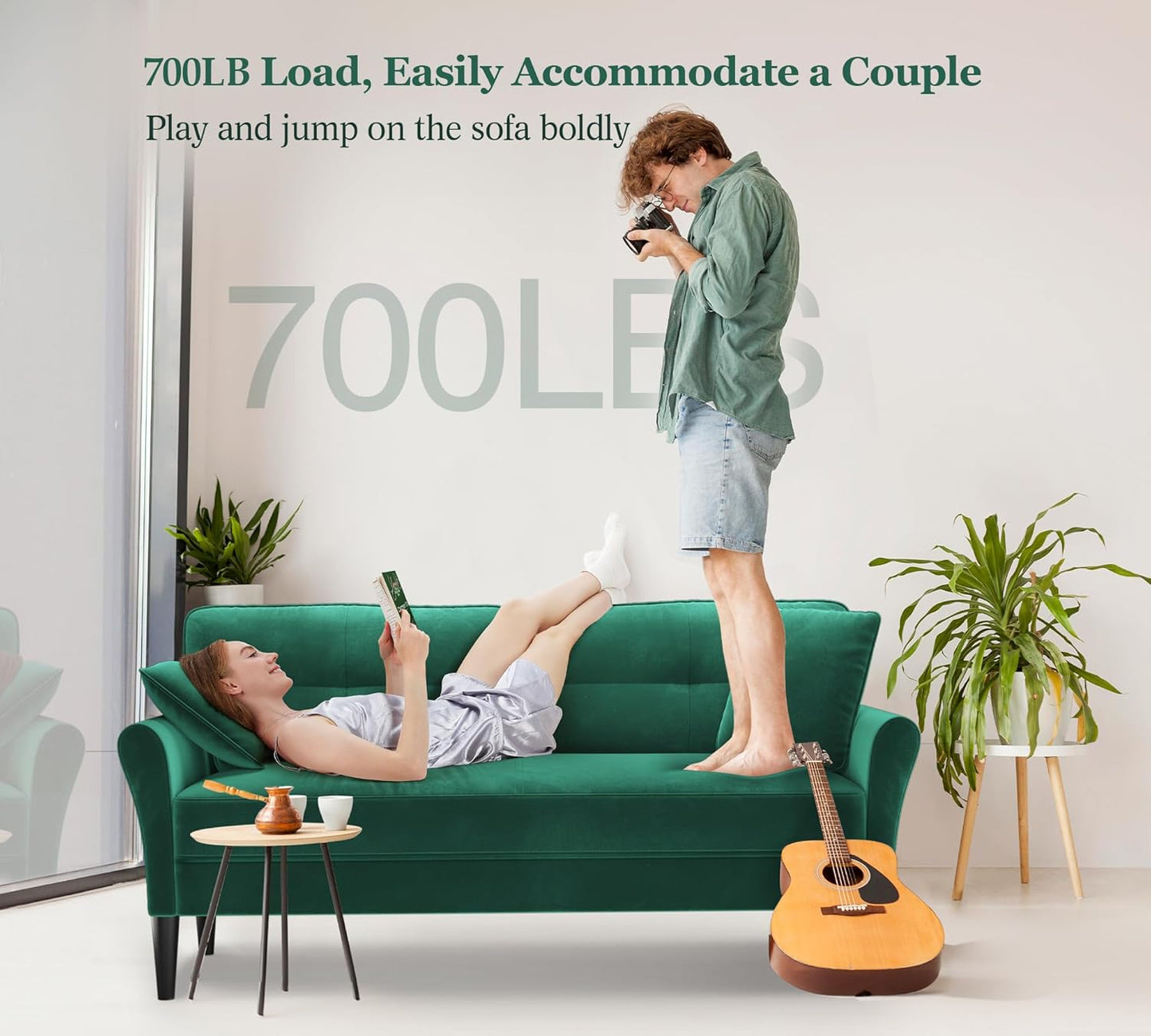 69" Small Sofa, Soft Small Couch with 2 Pillows, Comfy Love Seat Couches, Tool-Free Setup Loveseat Sofa, 700lb Load Sofas for Living Room, Cozy Couches for Living Room, Mini Couch for Bedroom, Green