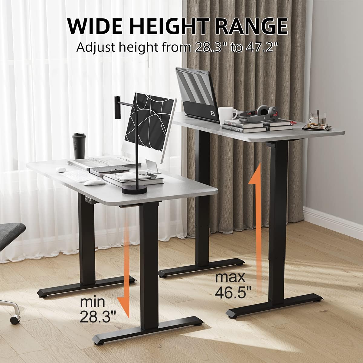 JOY worker Electric Height Adjustable Standing Desk, Grey Whole Piece 48 x 24 Inches Sit Stand Up Desk with Memory Controller, Quick Assembly Standing Workstation for Home Office