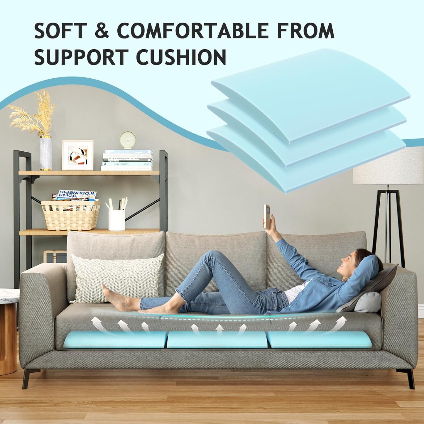 Couch Cushion Support for Sagging Seat Sofa Couch Supports for Sagging Cushions Curved 40D High Density Foam Blue Pack of 3