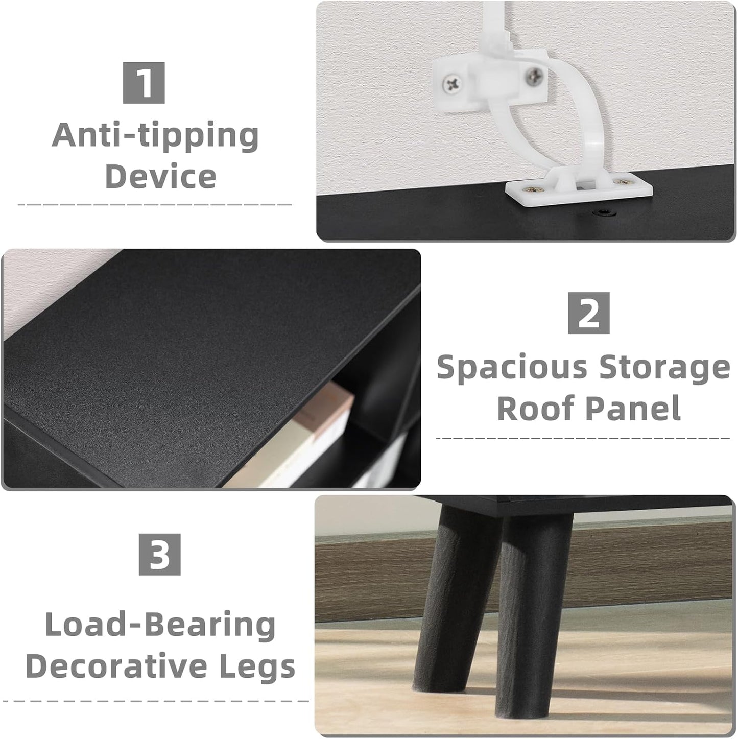 YAHARBO 10 Cube Large Bookshelf,3 Tier Bookcase with Legs,Black Mid-Century Modern Bookshelves,Wide Free Standing Open Storage Organizer Shelf,Tall Wooden Book Case Furniture for Living Room,Office