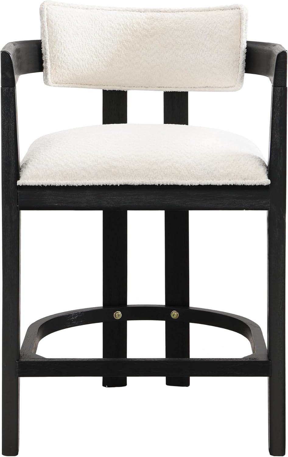 Christopher Knight Home Set of 2 Ryland Modern 26" Counter Height Bar Stools, Boucle Fabric Upholstered Counter Stools,Wooden Kitchen Island Armchair with Footrest, Round Backrest, Milky White+Black