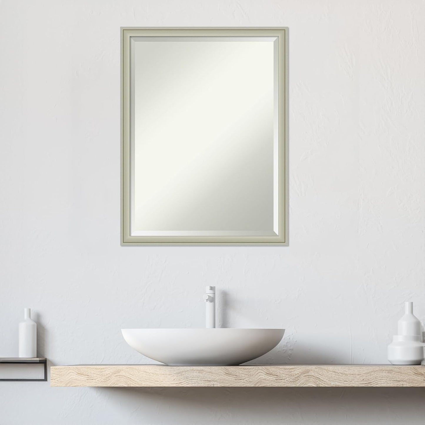 Amanti Art Silver Bathroom Mirror for Over Sink, 26x20 Florence Silver Rectangle Vanity Mirror, Medium Casual Frame, Hangs Horizonally and Vertically, Bathroom Wall Decor, Beveled Edge from WI, USA