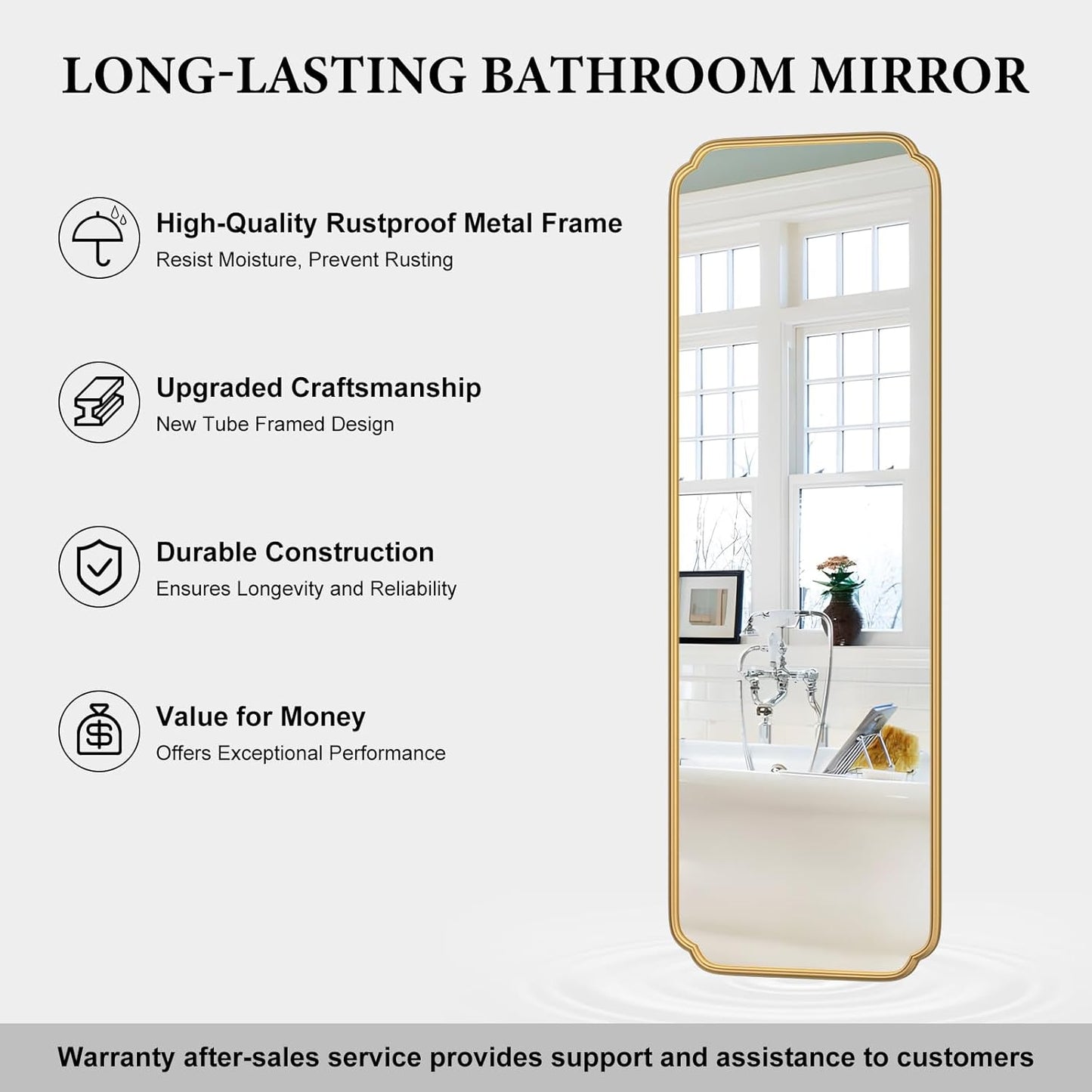 Gold Full Length Mirror with Standing, 65"x22" Rounded Corner Wall Mounted Floor Mirror Leaning Against Wall Dressing Room