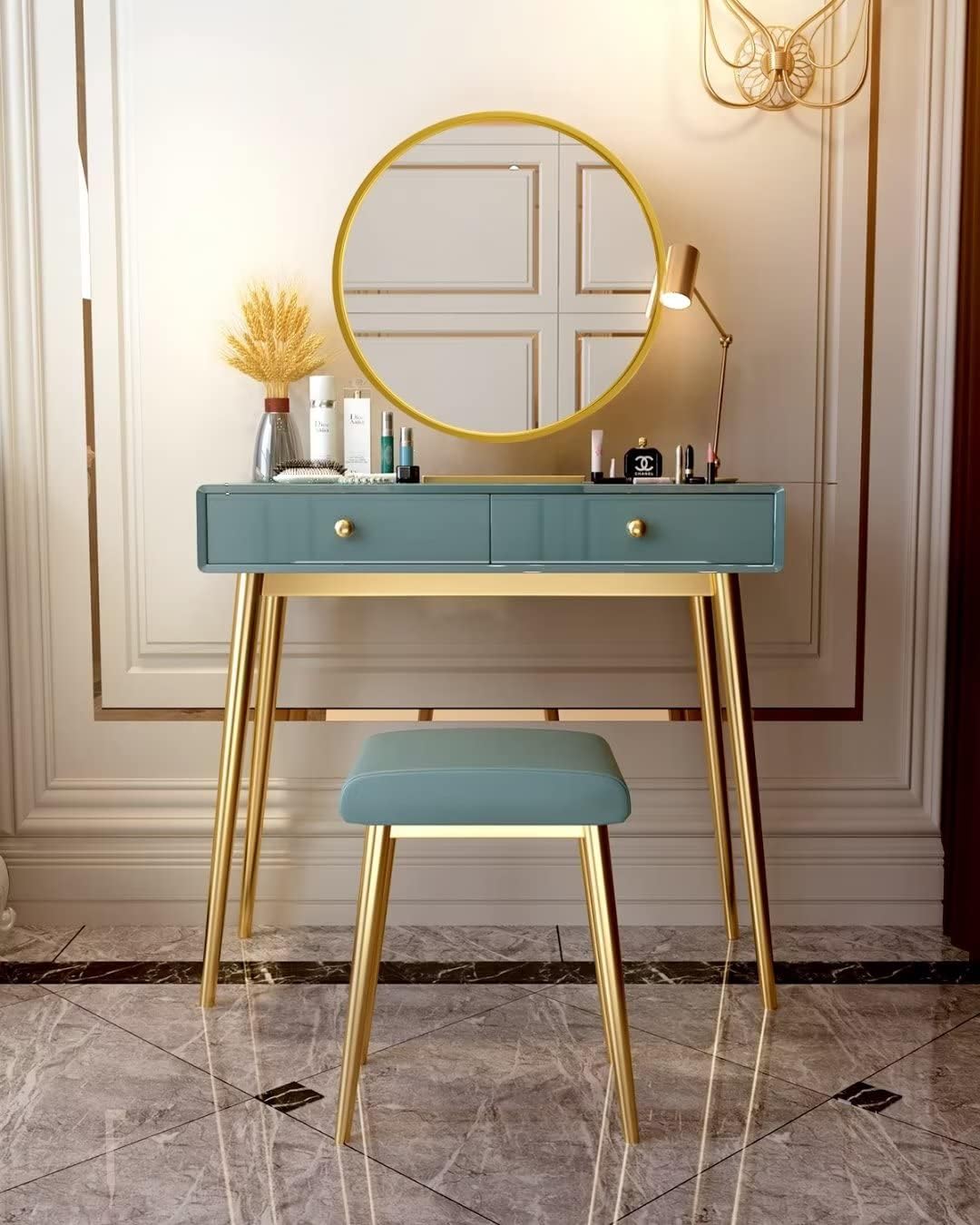 Growsun Gold Round Mirror, 24 inch Circle Wall Mirror for Bathroom Vanity, Entryway Living Room with Metal Frame for Home Decor