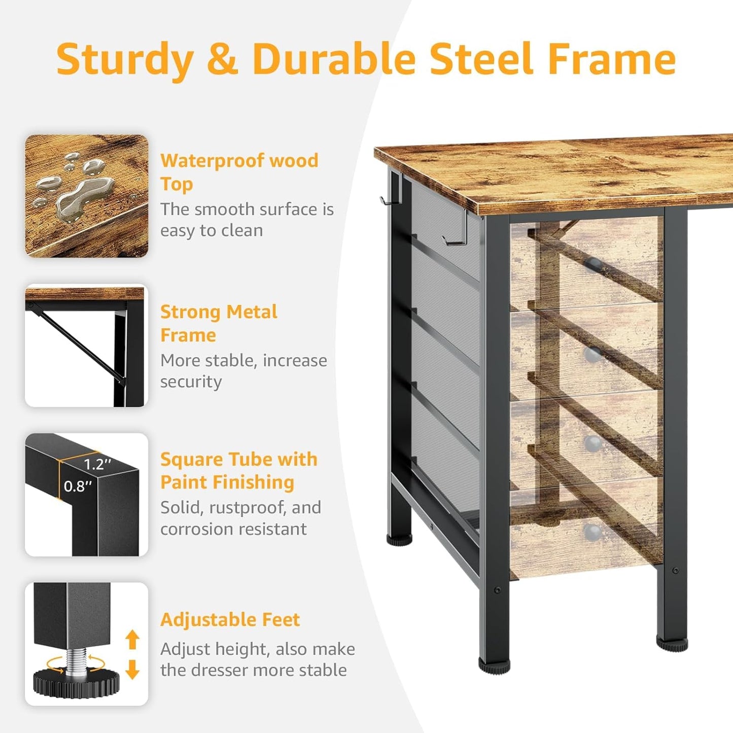 Home Office Desk with Drawers for Storage - 55 inch Computer Desk with 8 Fabric Drawer, Writing Study Work Desks with Drawers on Both Sides for Bedroom