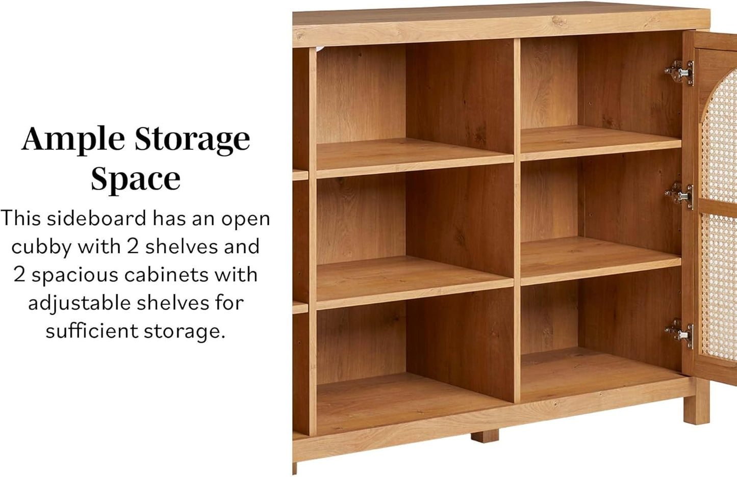 Walker Edison Sasha 2-Door Sideboard Buffet with Arched Rattan Panels, 58 Inch, English Oak