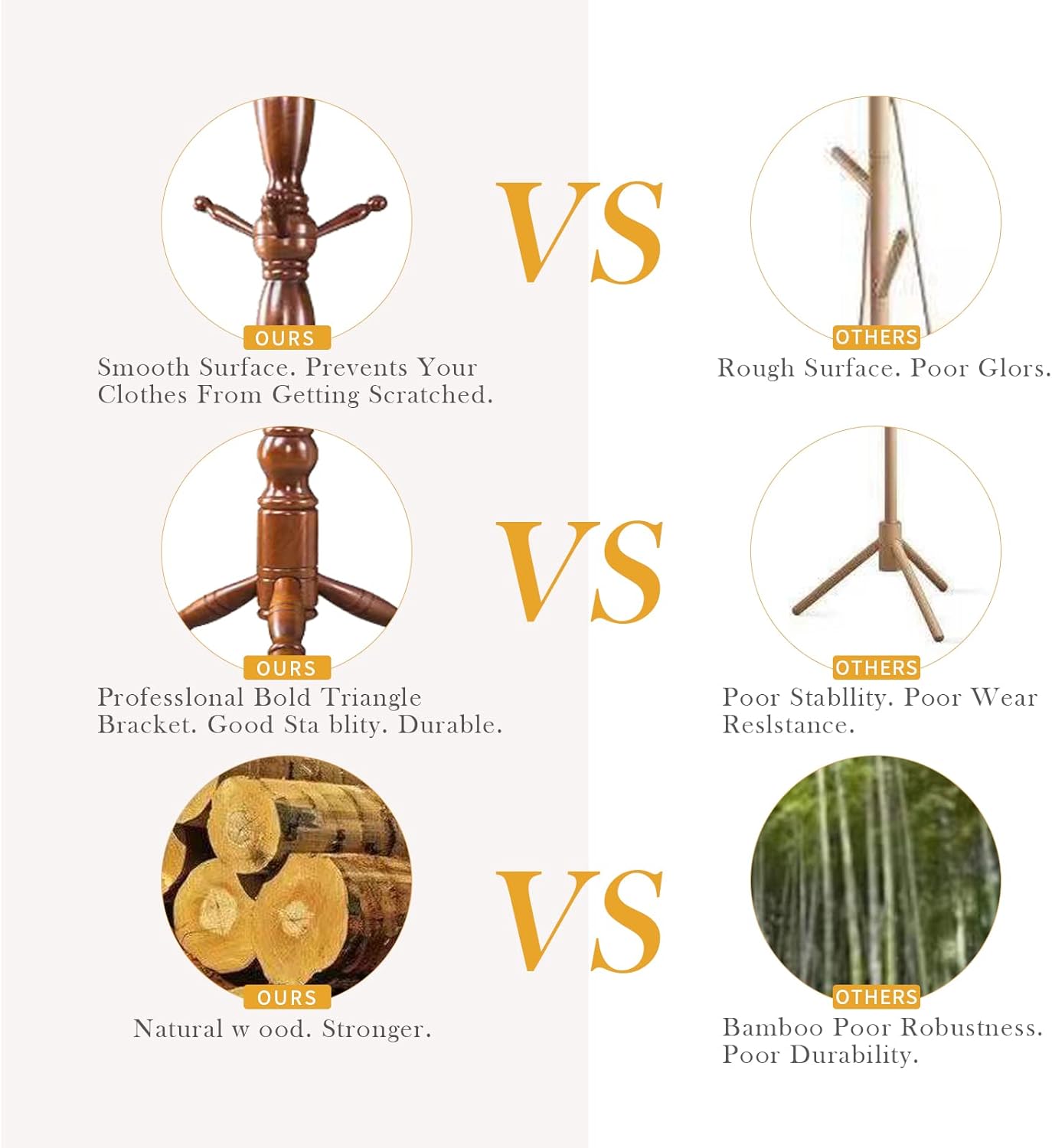 Wood Coat Rack Hall Tree, Stable Triangle Base Coat Tree with 3 Height Options and 9 Hooks, Vintage Coat Rack Freestanding for Hall Entryway, Bedroom and Home Office (Walnut)