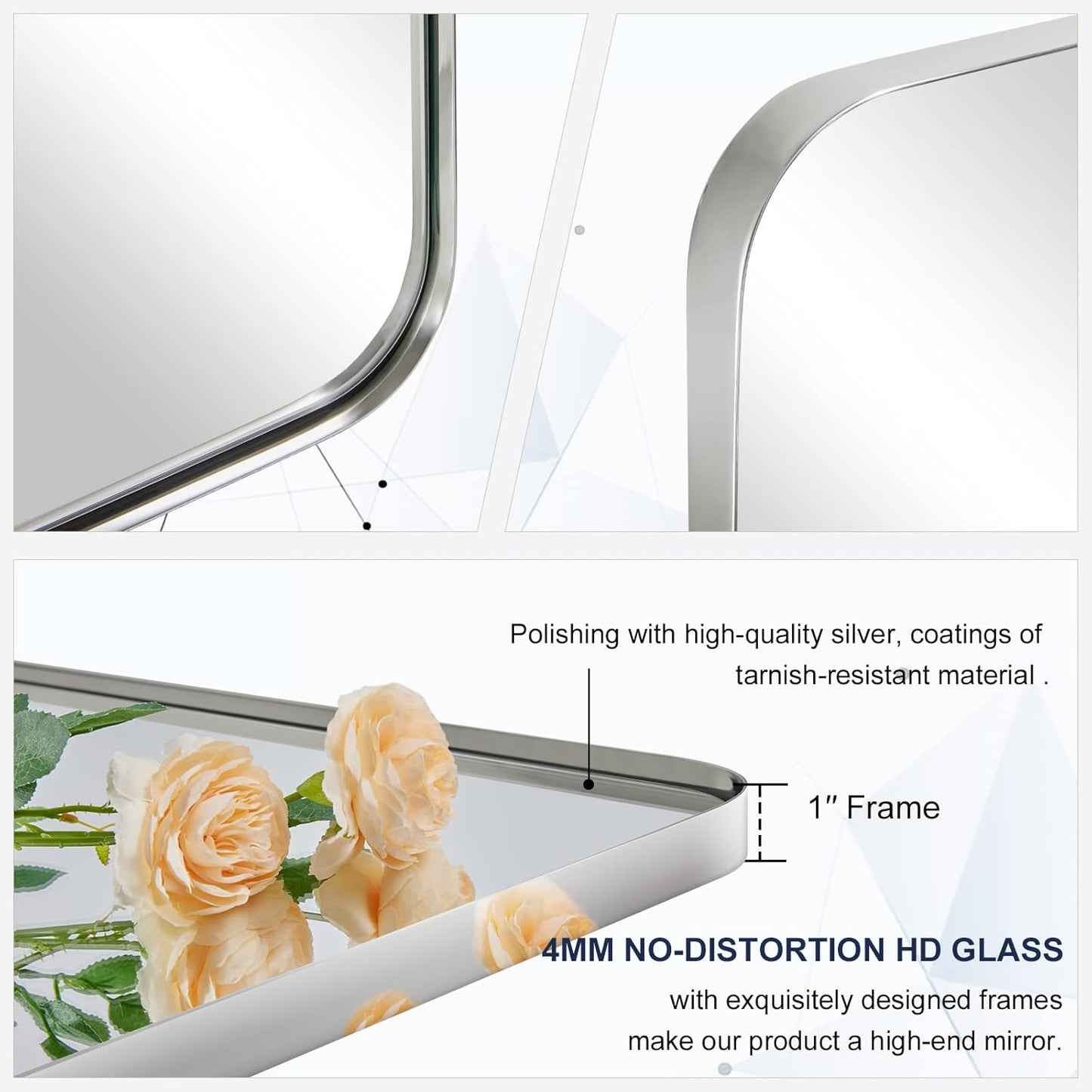 ANDY STAR 30"x48"Chrome Bathroom Mirror, Large Wall Mirror for Bathroom, Rounded Rectangle Mirror in Premium Stainless Steel Metal Frame Hangs Horizontal Or Vertical