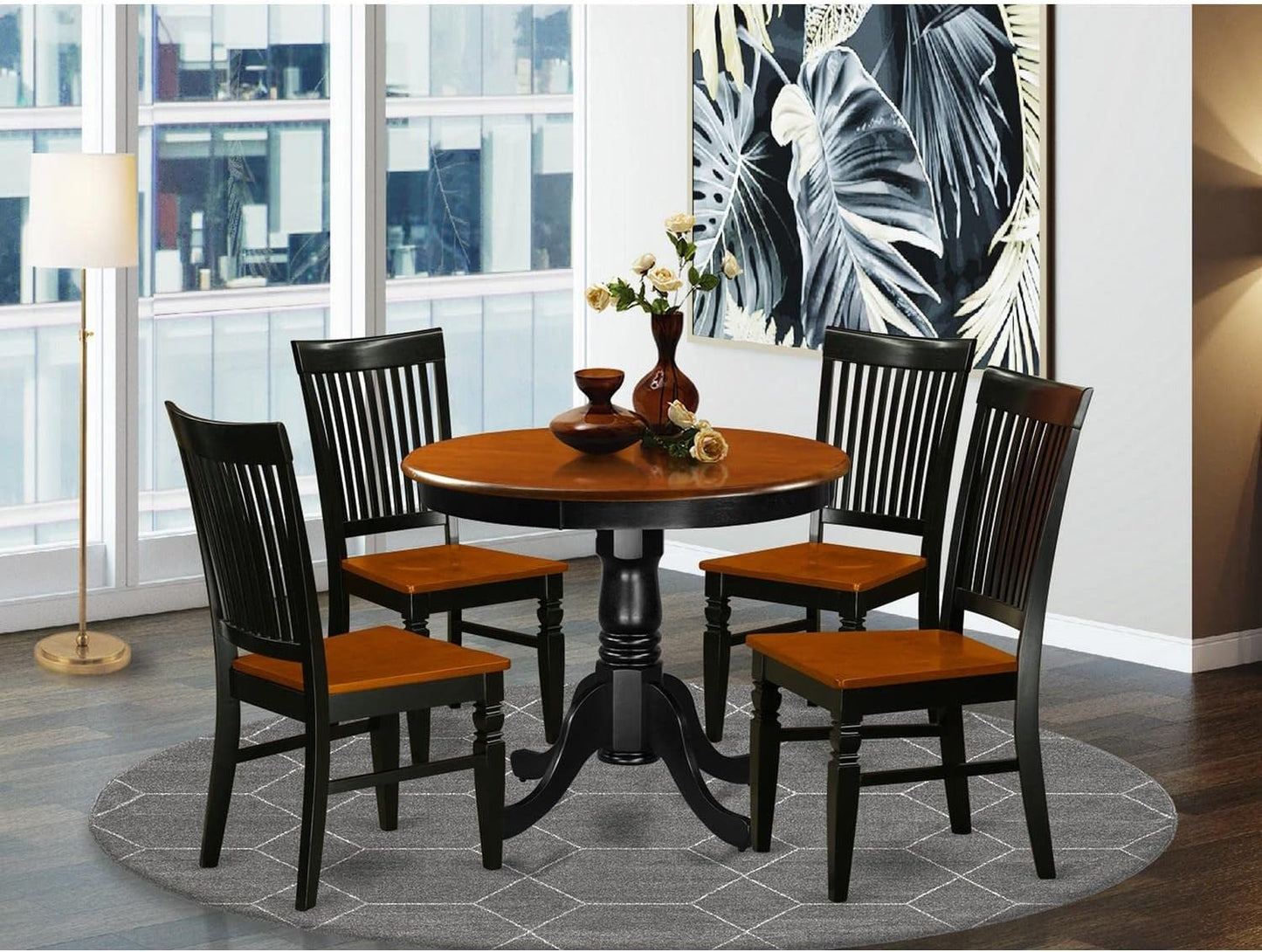 East West Furniture ANWE5-BCH-W 5 Piece Dining Set Includes a Round Kitchen Table with Pedestal and 4 Dining Room Chairs, 36x36 Inch, Black & Cherry