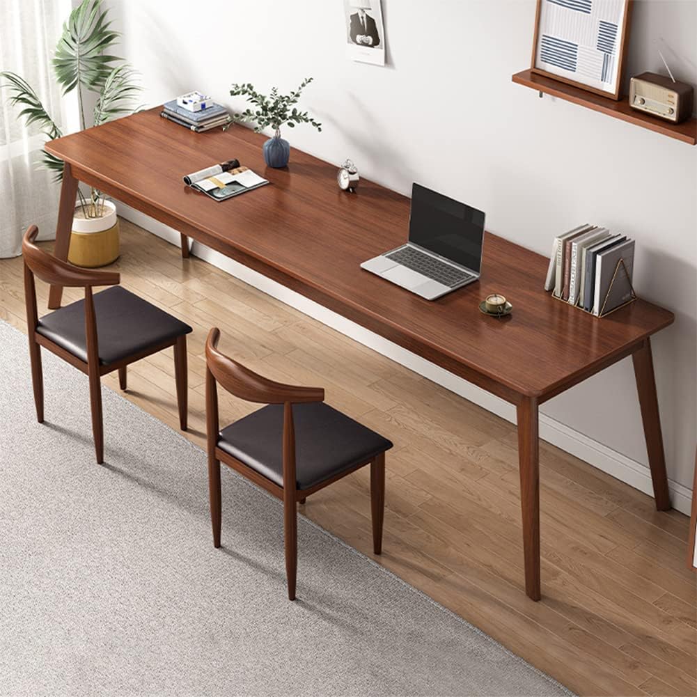Mid-Century Long Desk Table - 63" Simple Modern Extra Long 2-Person Wood Computer Workstation for Home Office Work in Walnut, 63" W x 20" D