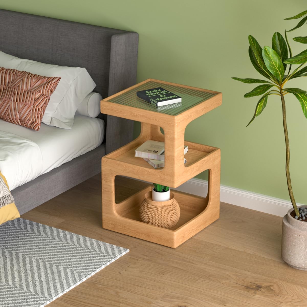HOMEMORE Solid Wood Side Table Modern end Table Modern Nightstand No Assembly Required Accent Table for Living Room,Bedroom Log Color