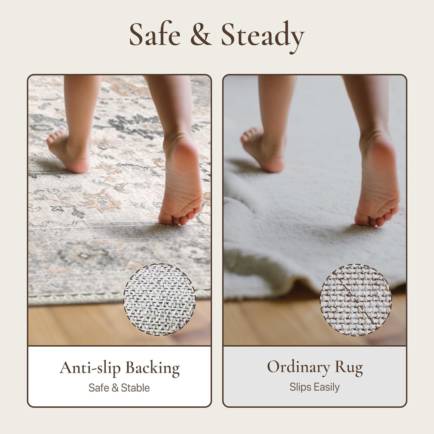 GENIMO 10x13 Area Rugs for Living Room, Non Slip Machine Washable Vintage Rugs, Low Pile Lightweight Chenille Print Large Rug for Bedroom, Dining Room, Home Office, Light Taupe Brown