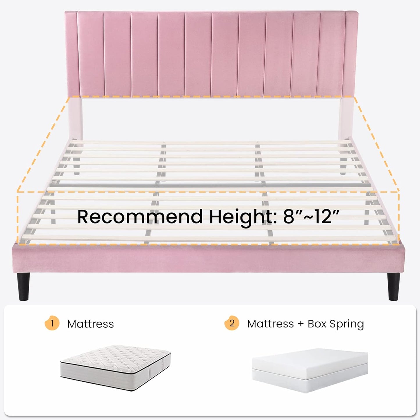 SHA CERLIN Full Bed Frame/Velvet Upholstered Platform Bed Frame with Headboard/Strong Wood Slats Support/Mattress Foundation/No Box Spring Needed - Pink