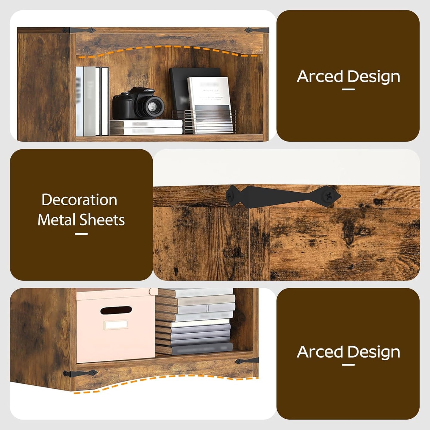 Tall Bookcase and Bookshelf, 6-Tier Bookcase with Storage, 63" Wooden Bookshelf, Farmhouse Freestanding Display Storage Shelves for Home Office, Living Room, Rustic Brown SJ09BR