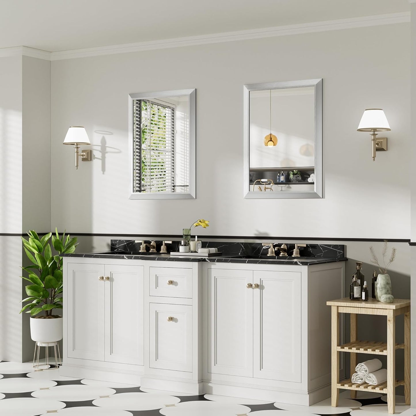 24x32 Inch Silver Bathroom Mirror for Wall, Thick Metal Framed Rectangle Mirrors for Over Sink, Bedroom, Living Room, Entryway, Anti-Rust, HD Tempered Glass