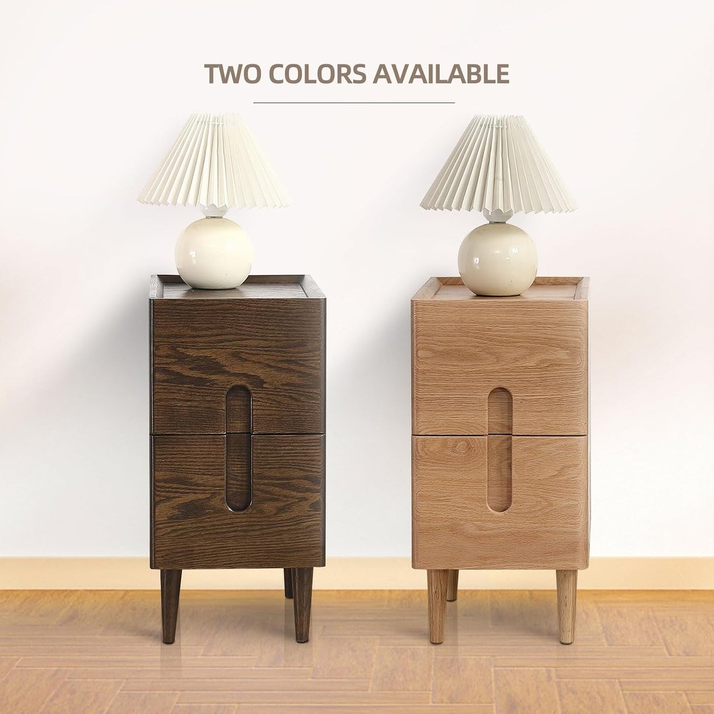 Solid Wood Bedside Table Nightstands, Slim Narrow Oak Real Wooden Mid-Century Modern End Table with Drawers Luxury Side Table Durable Cabinet Organizer Furniture, Natural Color 9.84in Wide