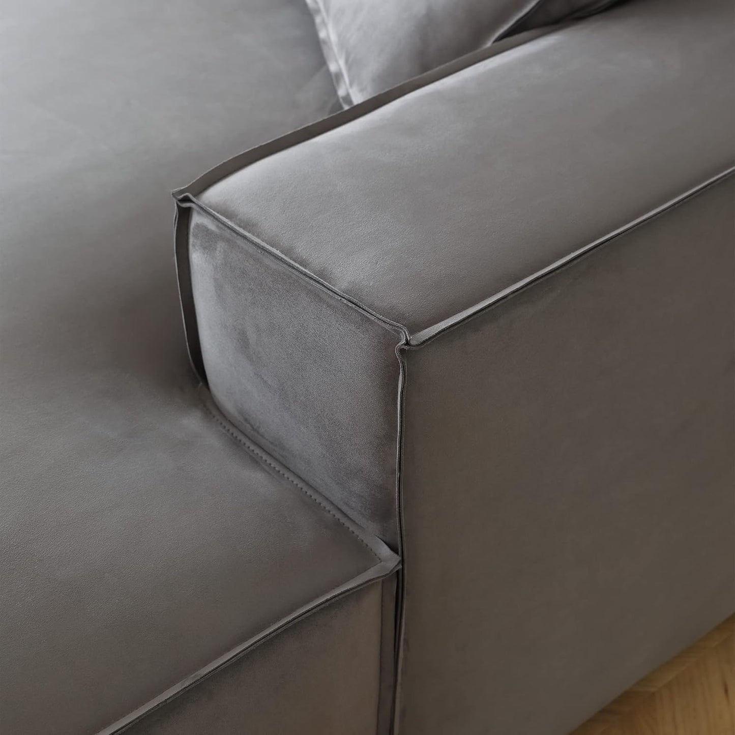 Acanva Modern L-Shaped Deep Sectional Sofa Furniture Set for Living Room Lounge, Minimalist Style Comfy Suedette Upholstery Corner Couch with Chaise, Dark Grey