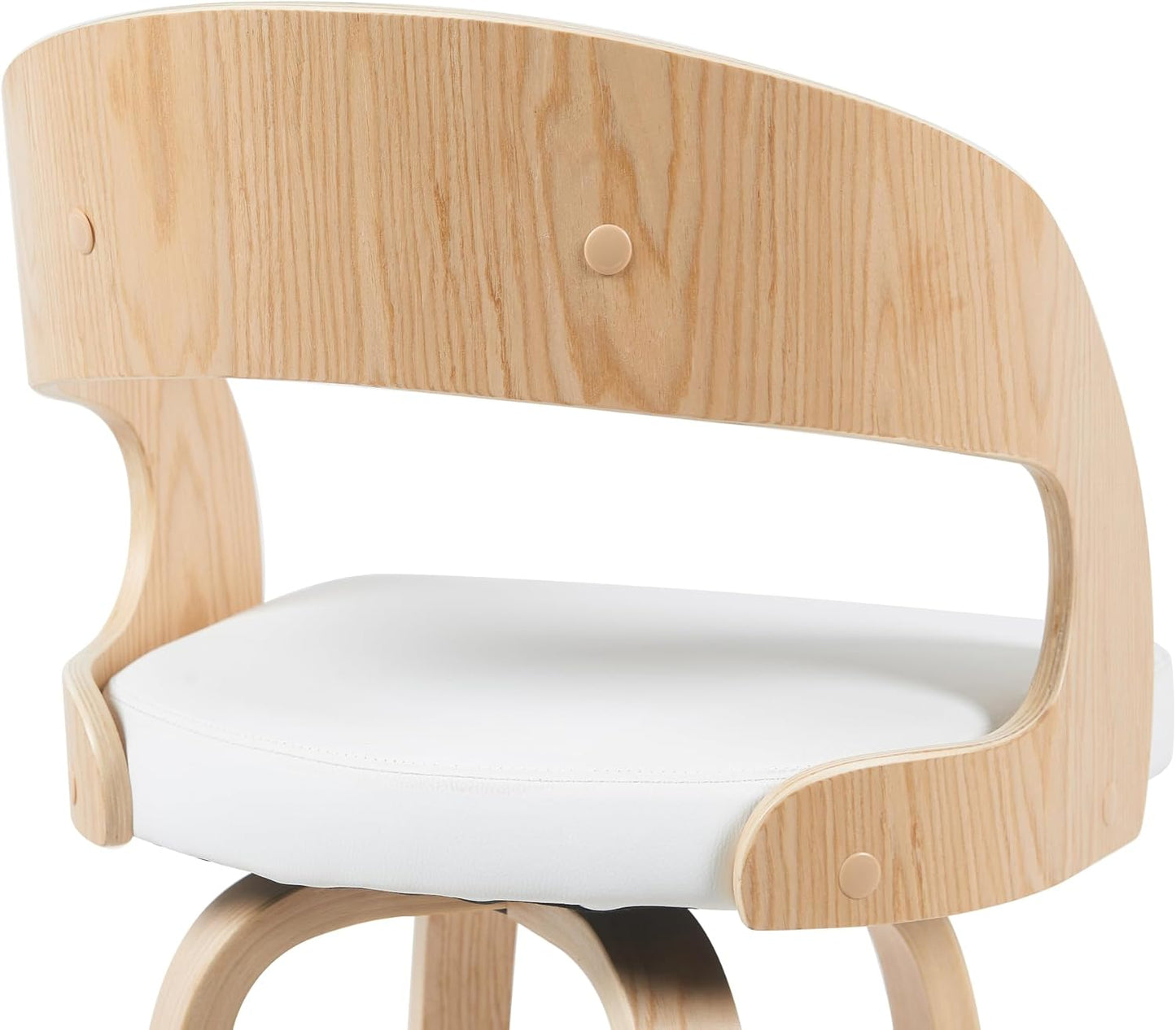 Shelly Modern Bar Height Swivel Stool in Patterned Oak Finish with White Faux Leather Upholstered Seat Set of 4