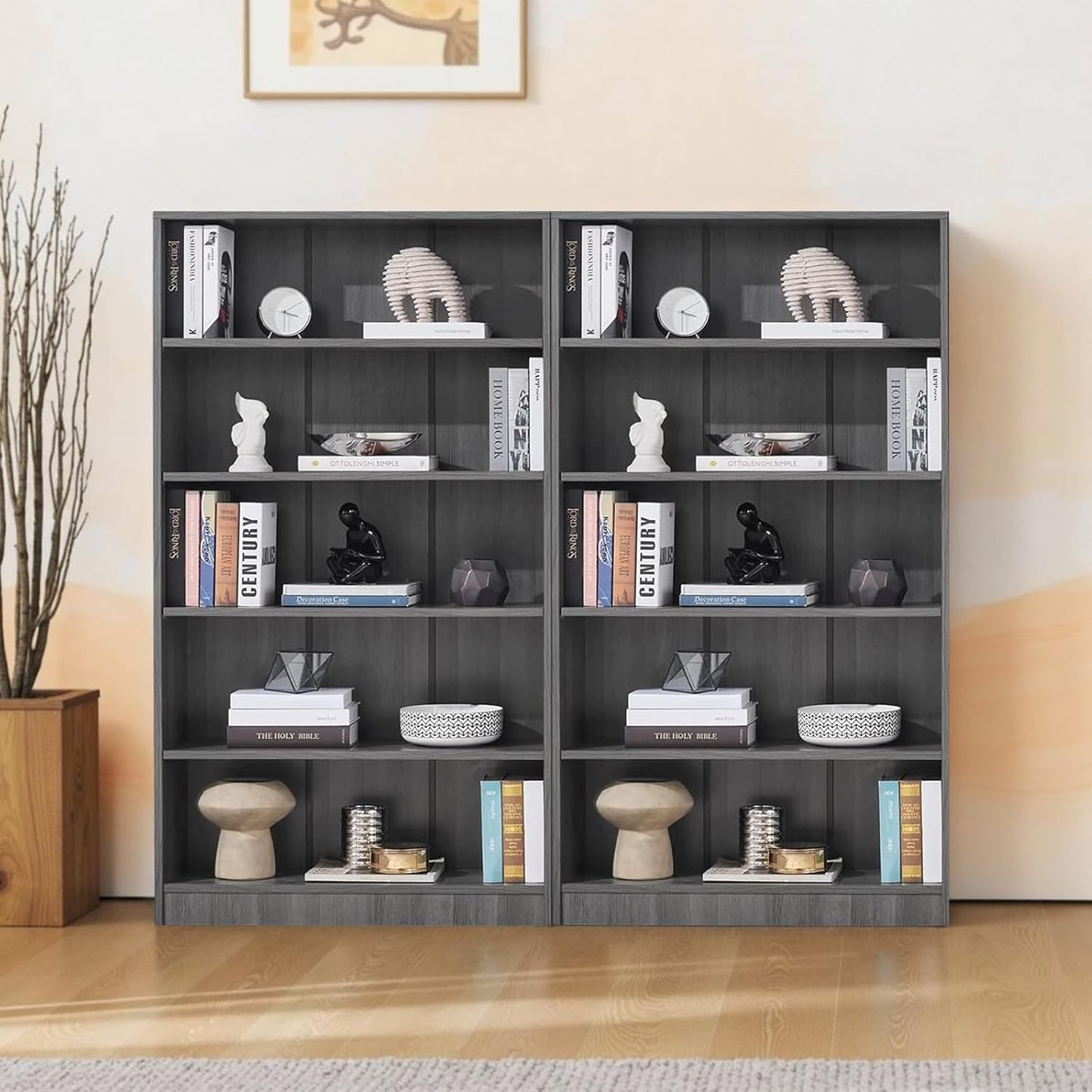 NicBex 59.8“ Heavy Dute Wood Bookcase with Adjustable Shelves, Modern Manga Bookshelf for Living Room, Office, Small Spaces, Manga and Book Shelves Storage, Tip-Over Resistant, 33" Wide Grey