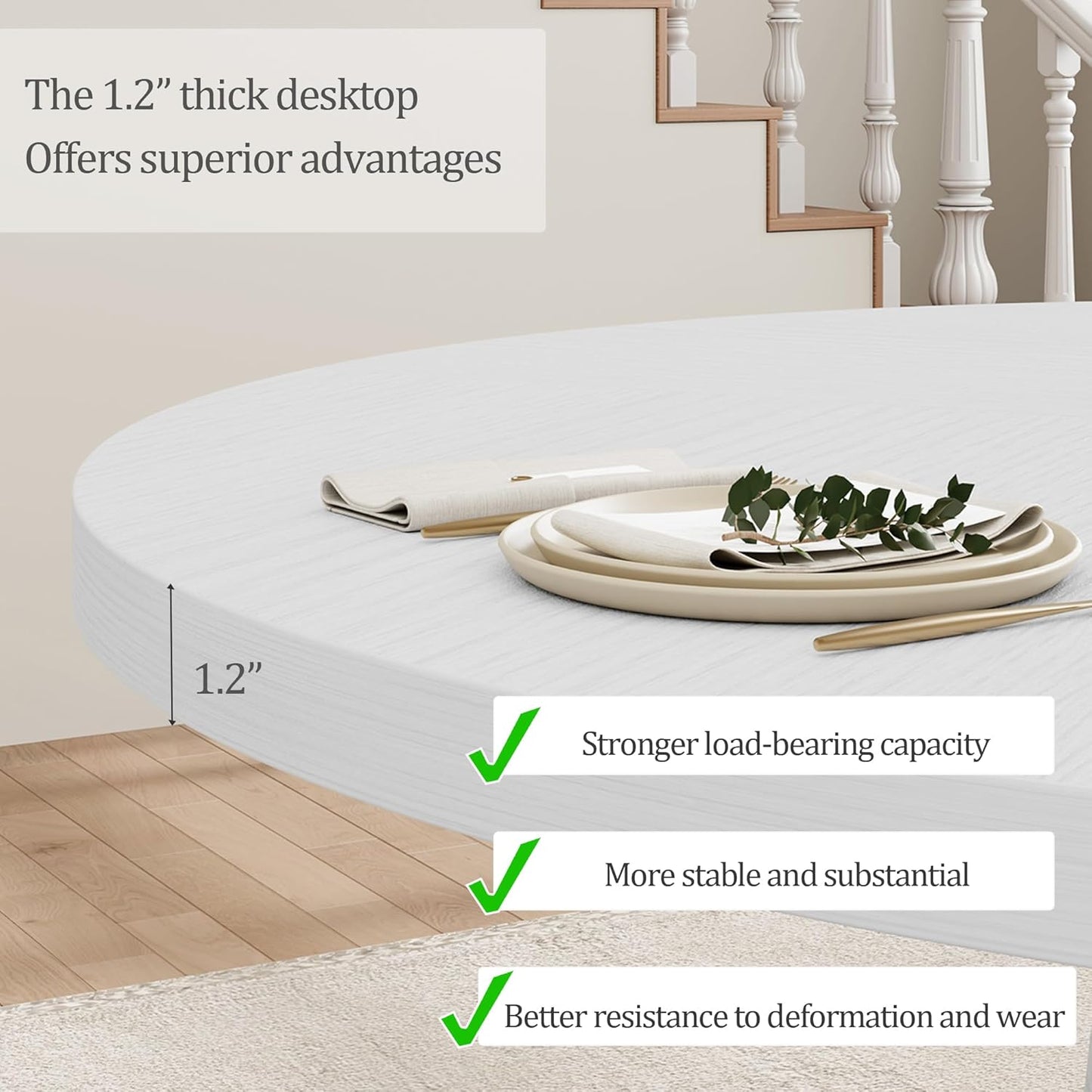 GarveeHome Round Dining Table for 4,Kitchen Dining Room Circle Dinner Pedestal Table,Space Saving Wood Kitchen & Dining Room Furniture,White 47-inch Diameter