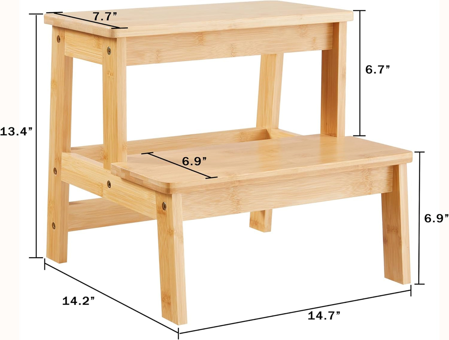 Bamboo Step Stools for Adults Kids, 2 Step Stool for Kichen/Bathroom/Bedside Step Stool - Holds up to 350Lb (Natural)