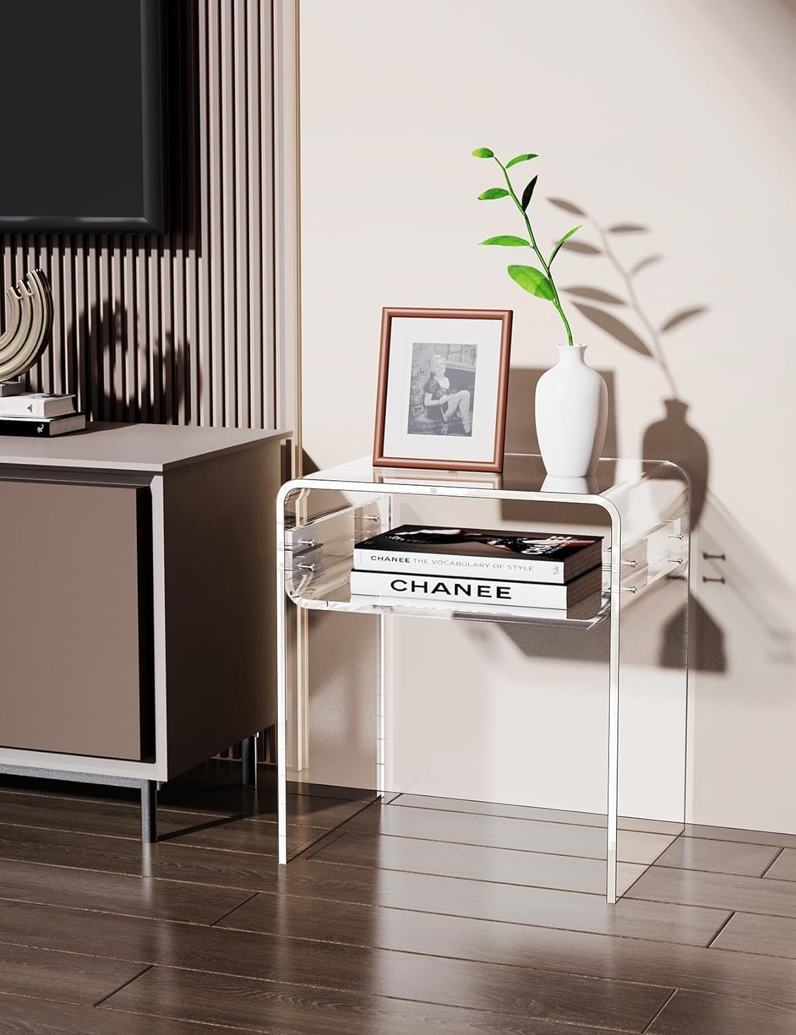 Clear Acrylic End Table 2-Tier Bedside nightstand for Living Room Bedroom Home Decor (Clear)