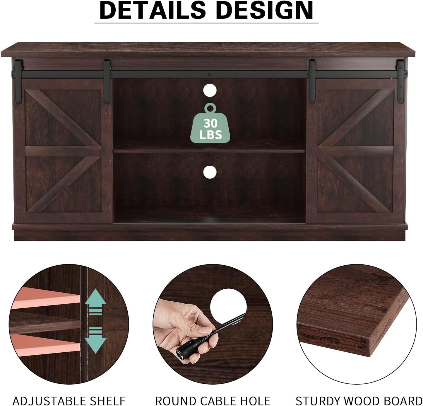 YESHOMY TV Stand for Televisions up to 65 Inches, with Sliding Barn Doors and Storage Cabinets, Console Table and Media Furniture for Living Room, 58 Inch, Espresso