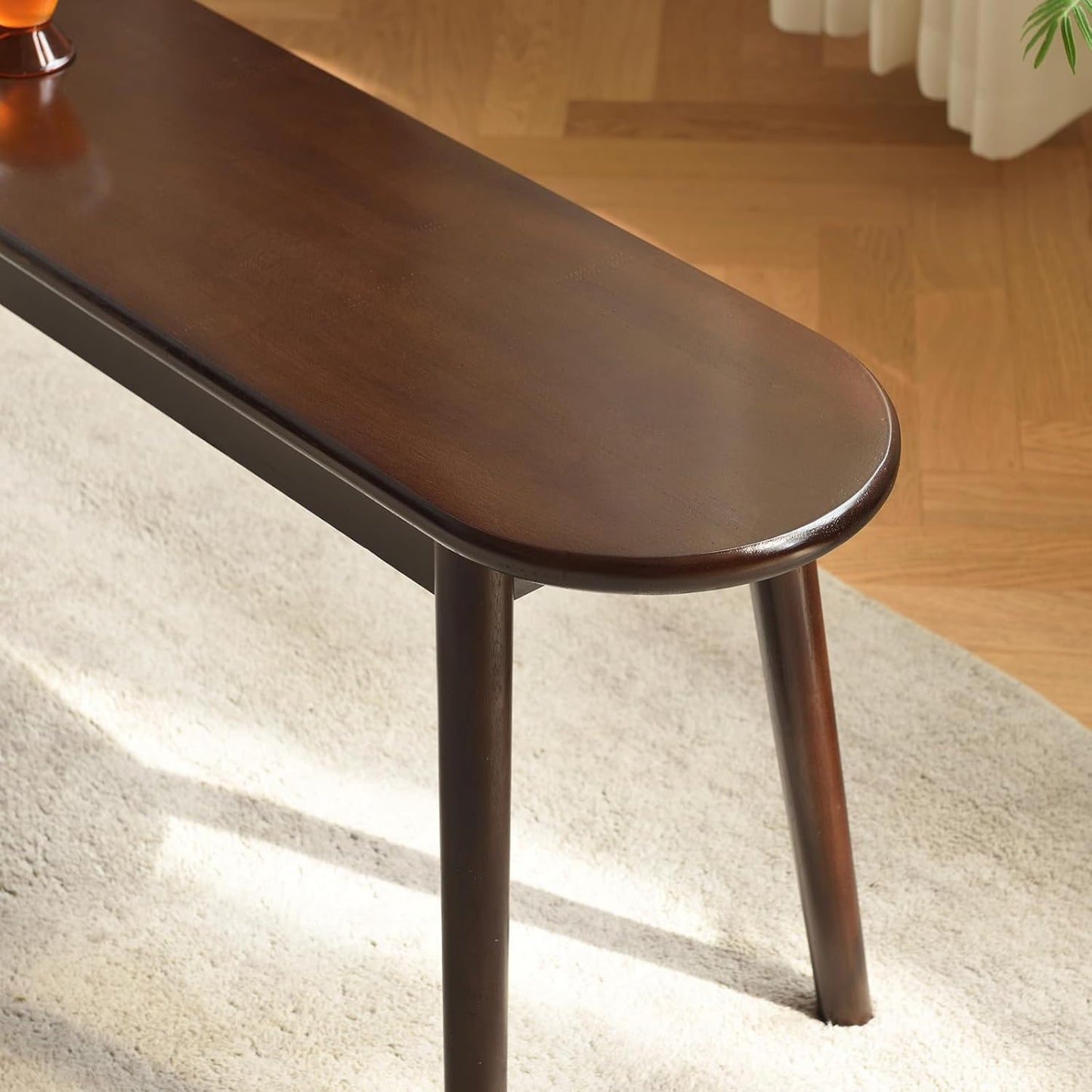 Walnut Solid Wood Bench, 47.3" L – Narrow Mid-Century Wooden Bench for Entryway, Kitchen, Dining, Bedroom & Shoe Storage