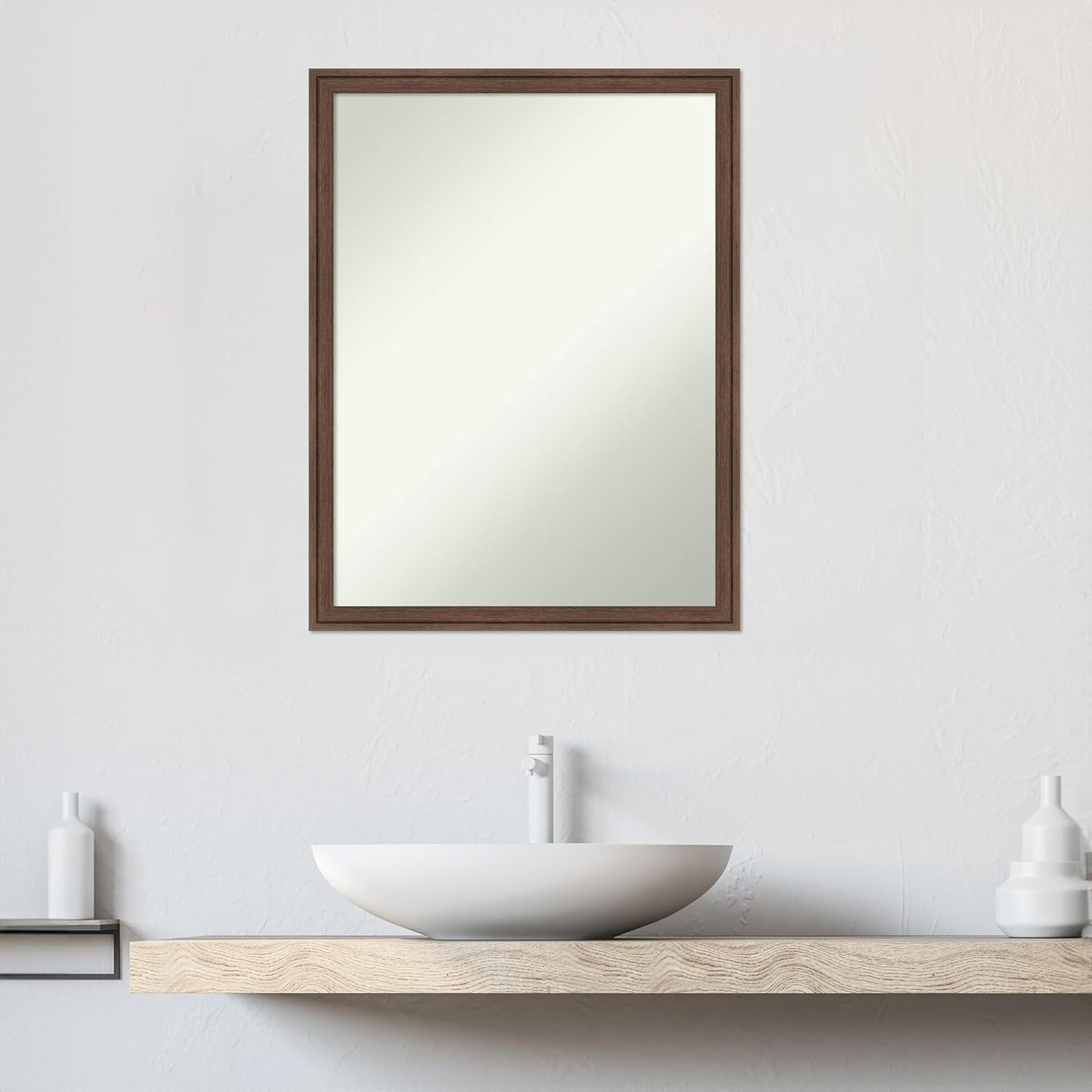Amanti Art Brown Bathroom Mirror for Over Sink, 26x20 Florence Light Brown Rectangle Vanity Mirror, Medium Casual Frame, Hangs Horizonally and Vertically, Bathroom Wall Decor, Non-Beveled Edge