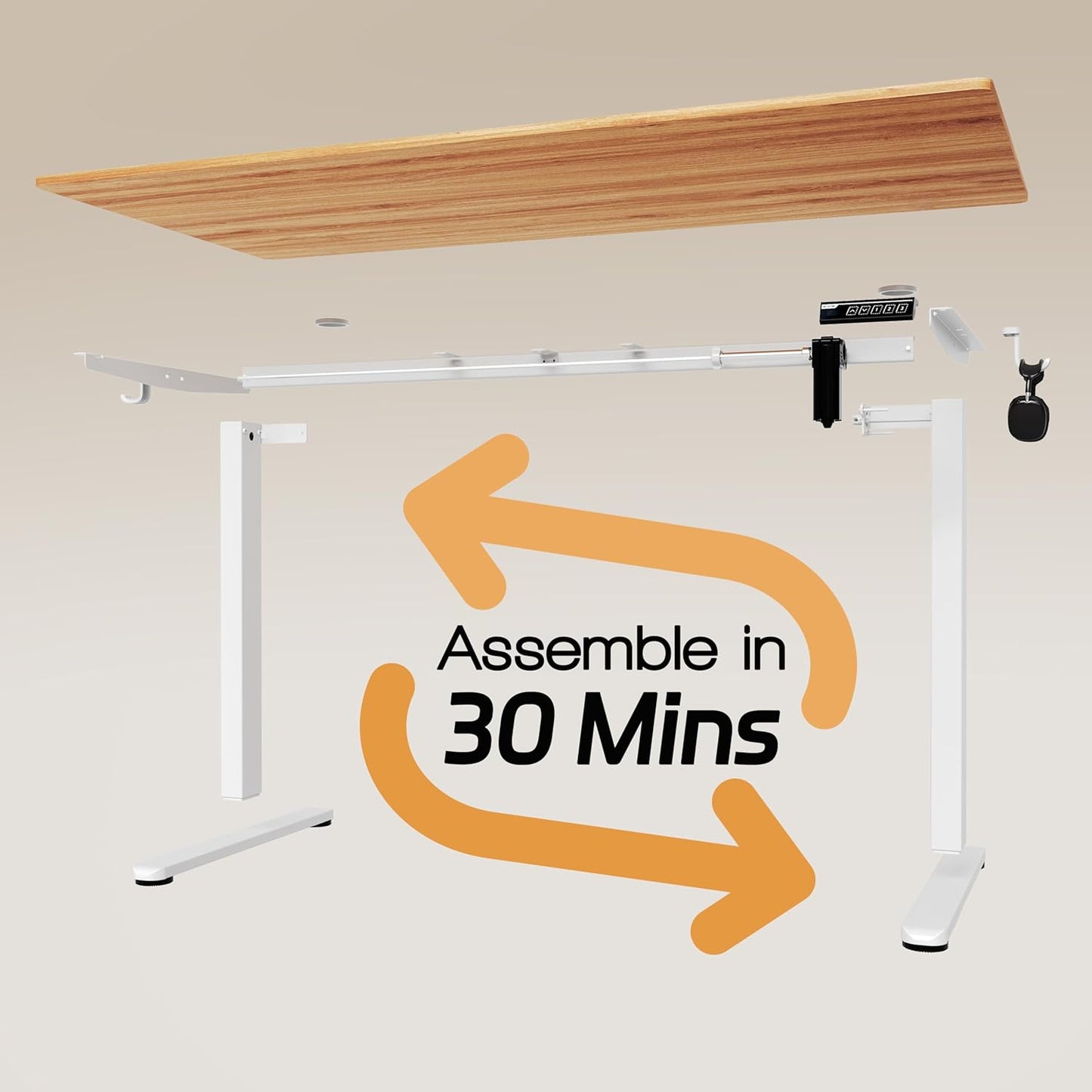 Monomi 55 Inch Large Electric Standing Desk, Height Adjustable Sit Stand Up, Work Home Office Computer PC Desks, Gaming Writing Study Bedroom Rising Table, Natural