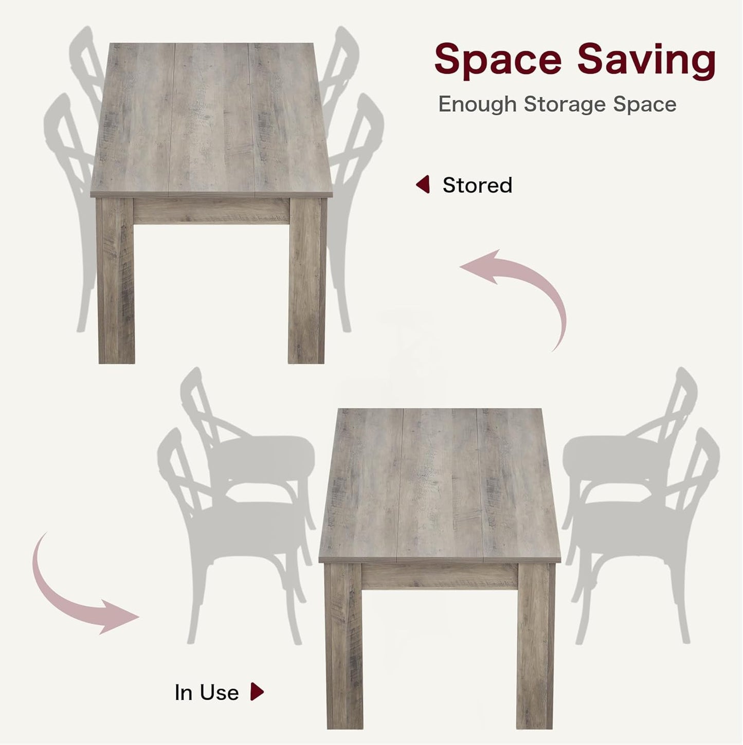 CABIHOME Dining Table for 4-6, 63" Inch Dining Tables for 4, Farmhouse Large Kitchen Dining Table, Rectangular Dining Room Table for Small Space, Dinner Table for Kitchen, Apartment, Rustic Gray