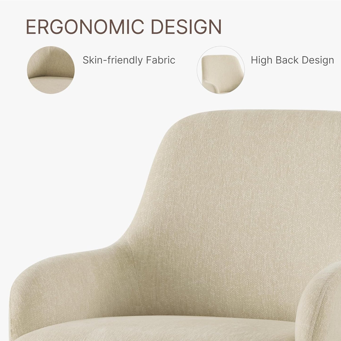 Swivel Dining Chairs Set of 4, Mid Century Modern Chairs Fabric Upholstered Armchair with Armrest & Ergonomic Backrest for Dining Room, Kitchen, Bedroom, Living Room, Sand, 4 Boxs