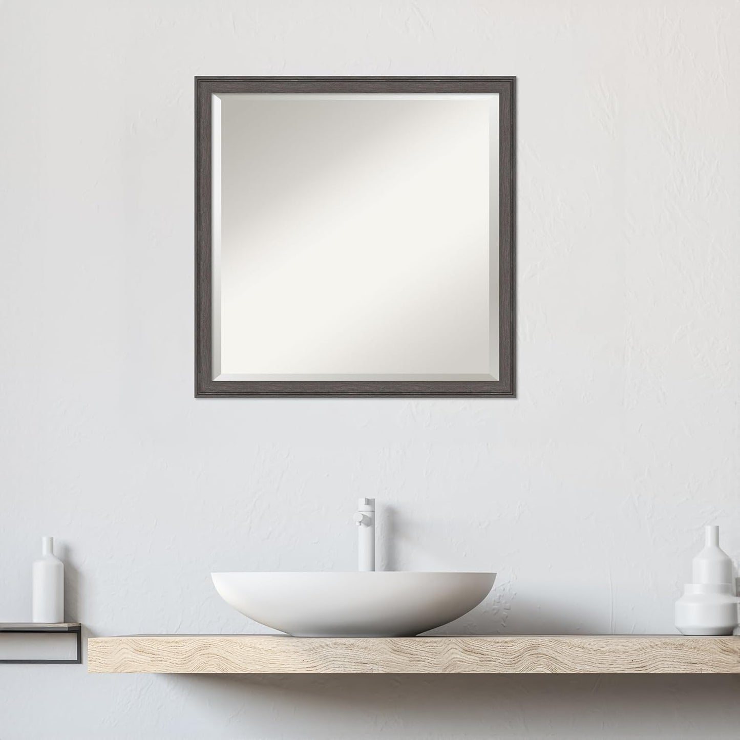 Amanti Art Silver Bathroom Mirror for Over Sink, 22x22 Florence Pewter Square Vanity Mirror, Medium Casual Frame, Hangs Horizonally and Vertically, Bathroom Wall Decor, Beveled Edge from WI, USA